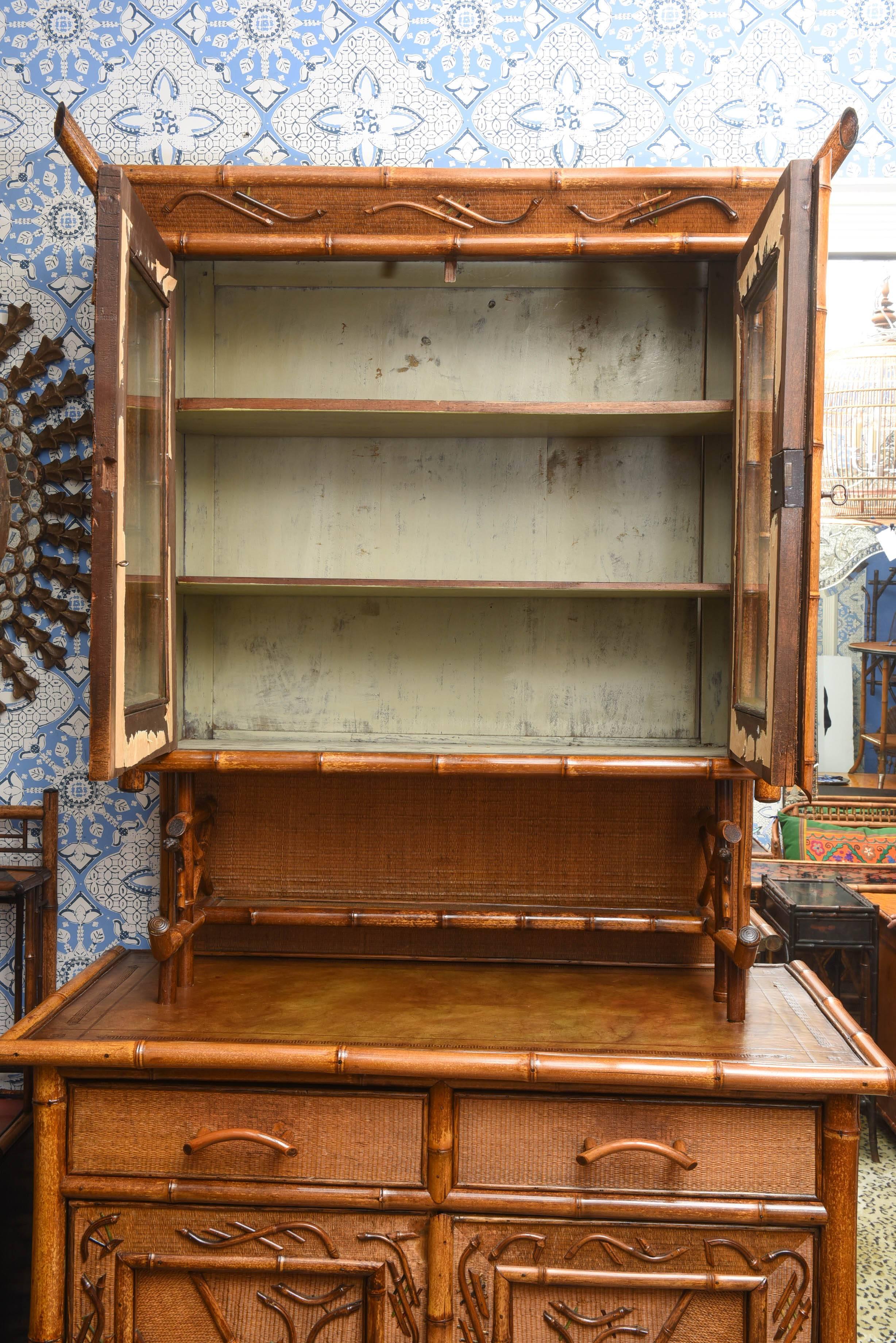 Rare 19th Century English Bamboo Cupboard In Good Condition In West Palm Beach, FL