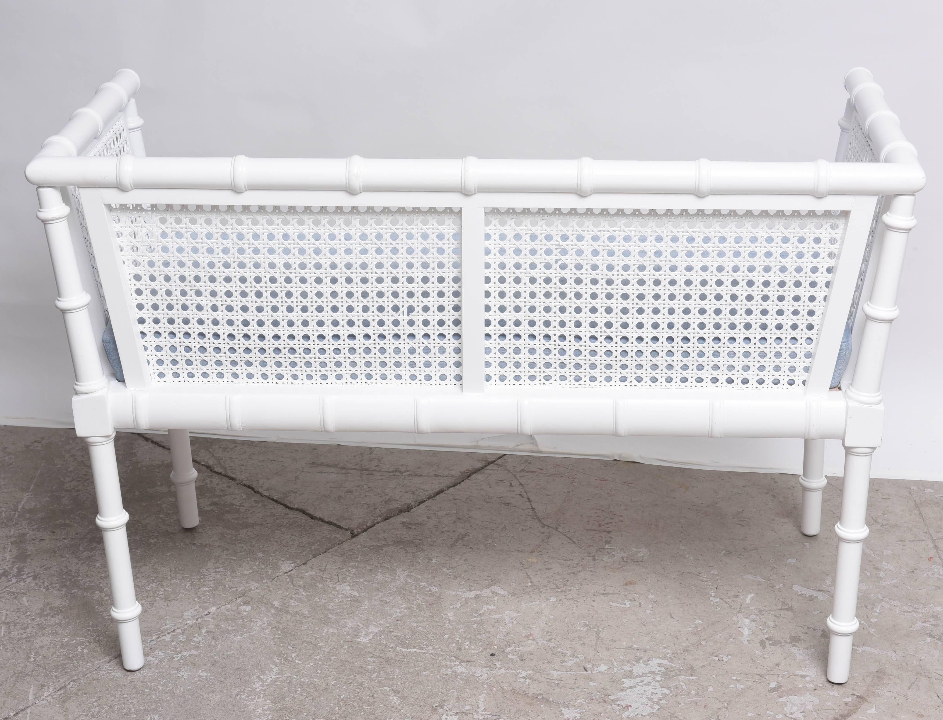 Mid-20th Century Faux Bamboo Hollywood Regency Caned Bench For Sale 4