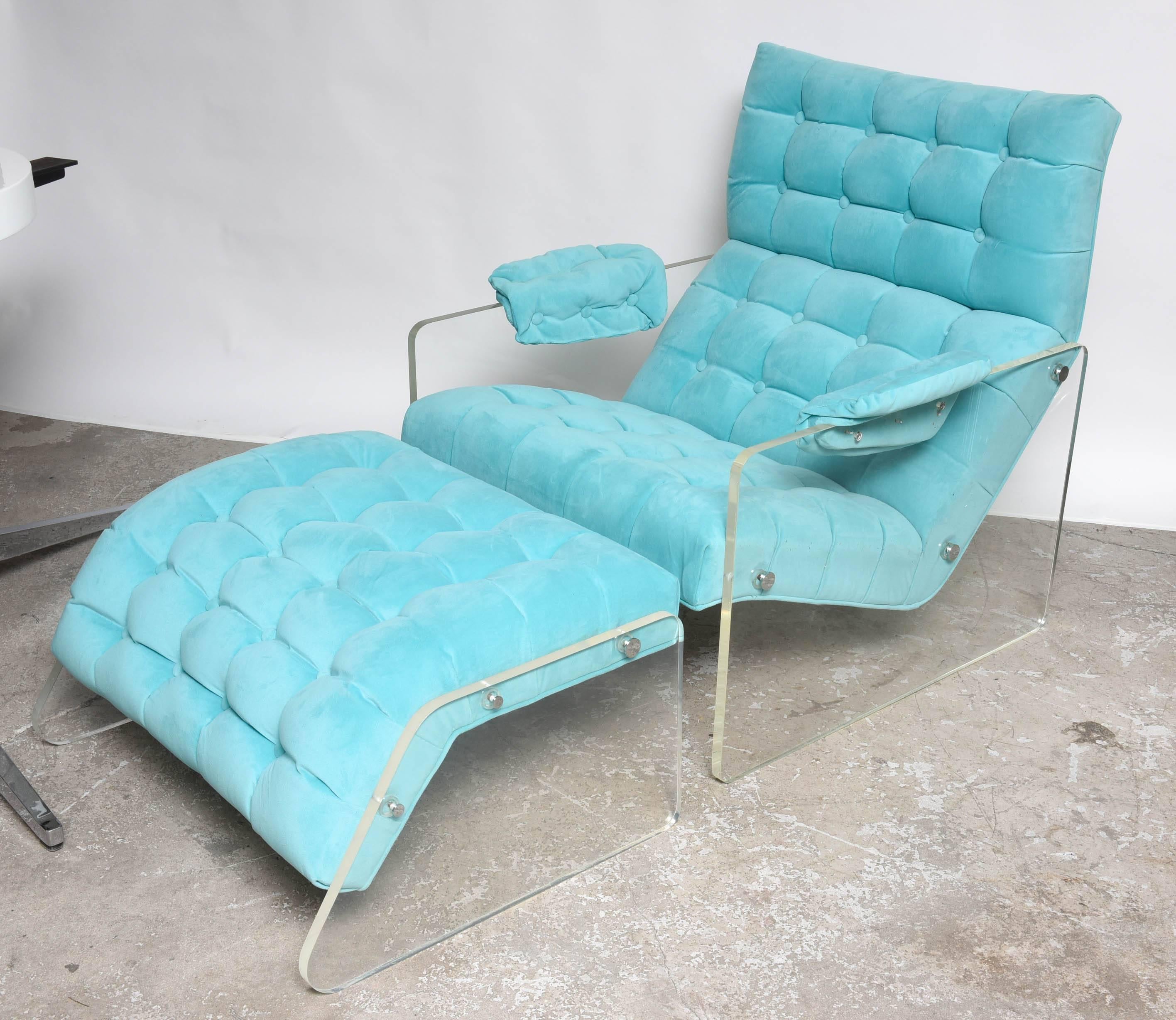 American Mid century Modern Floating Lucite Lounge Chair and Ottoman Pace style