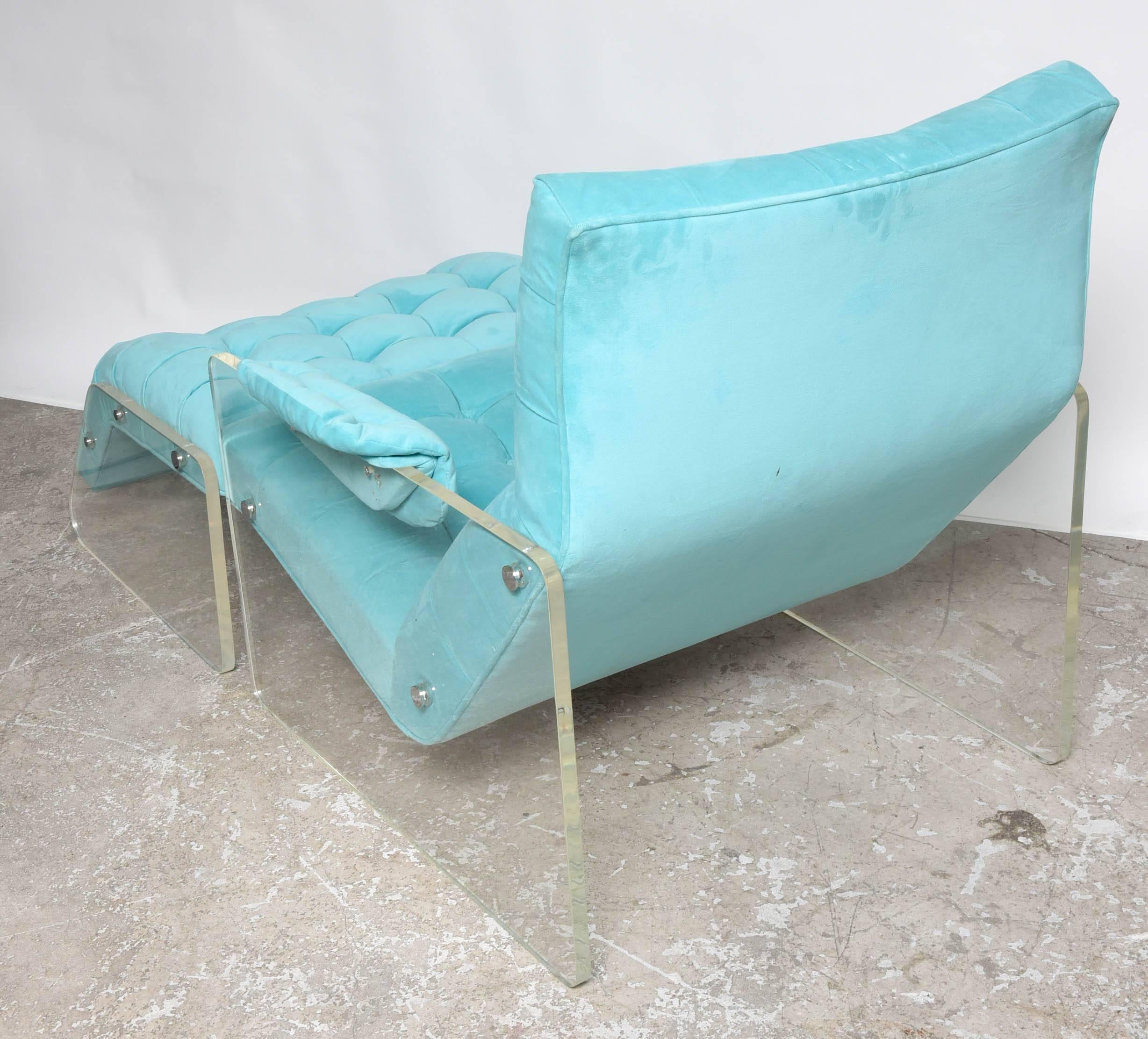 Late 20th Century Mid century Modern Floating Lucite Lounge Chair and Ottoman Pace style