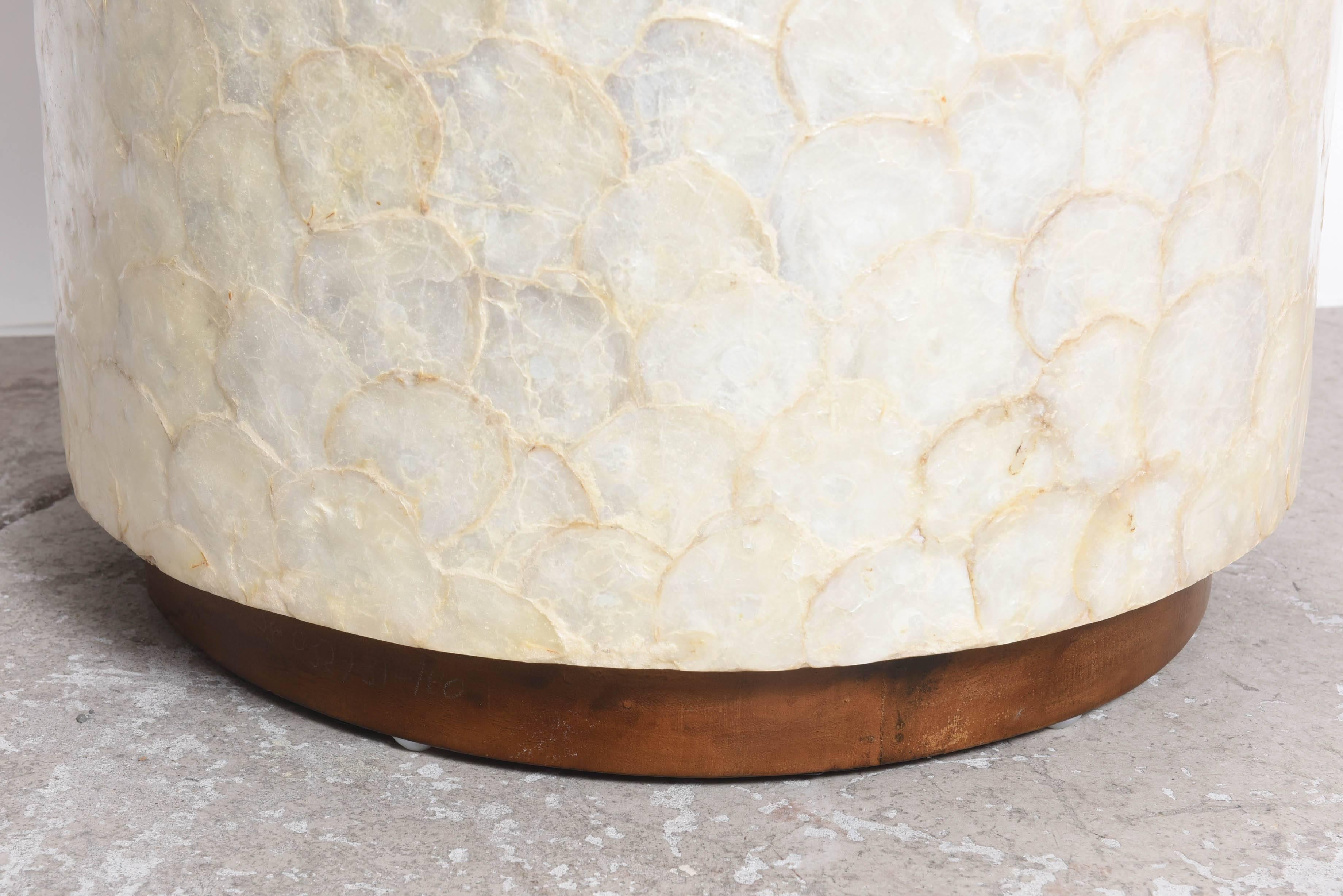 Hand-Crafted Mid-Century Modern Stylish Round Drum Capiz Shell Tables, Pedestals