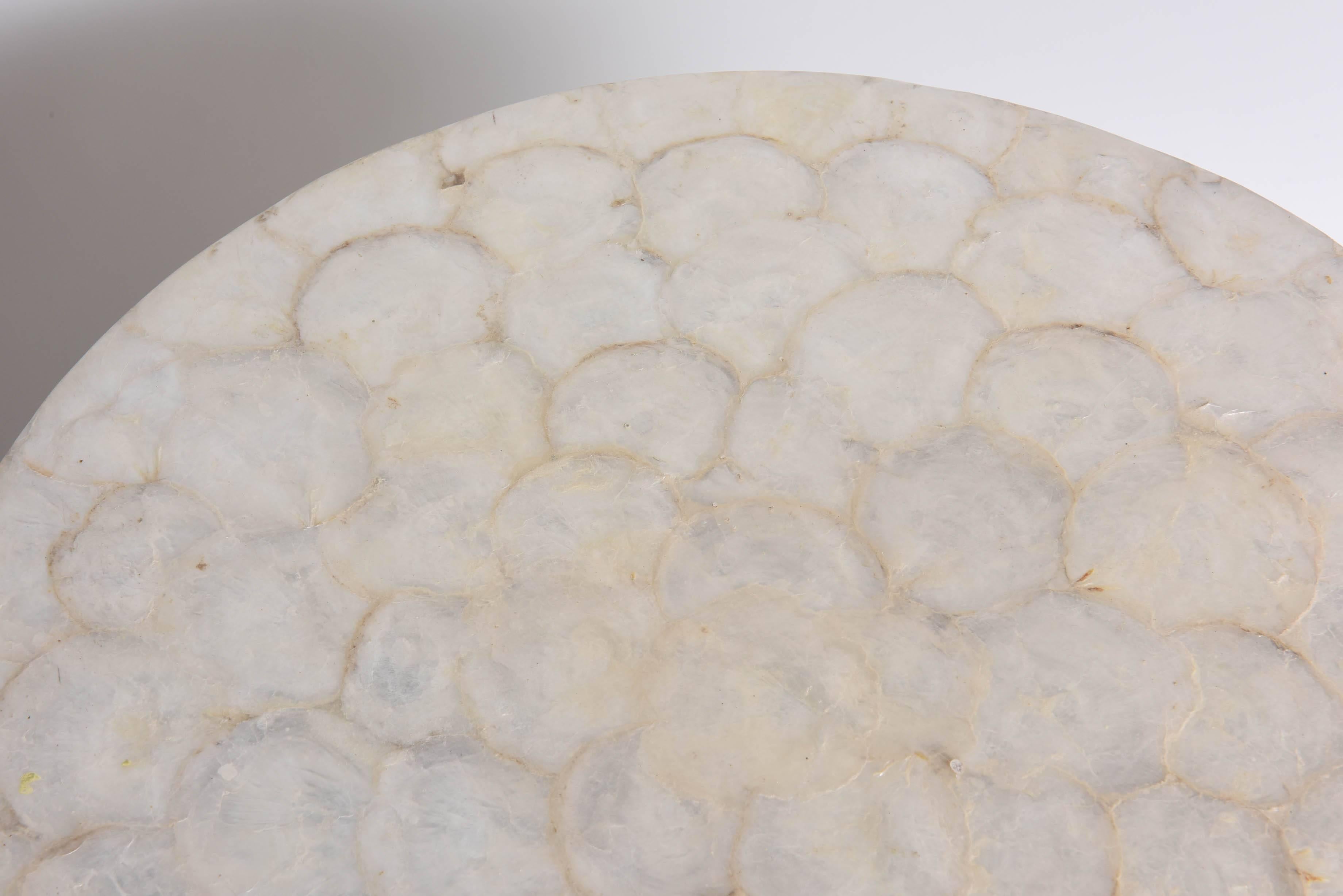 Mid-Century Modern Stylish Round Drum Capiz Shell Tables, Pedestals 1