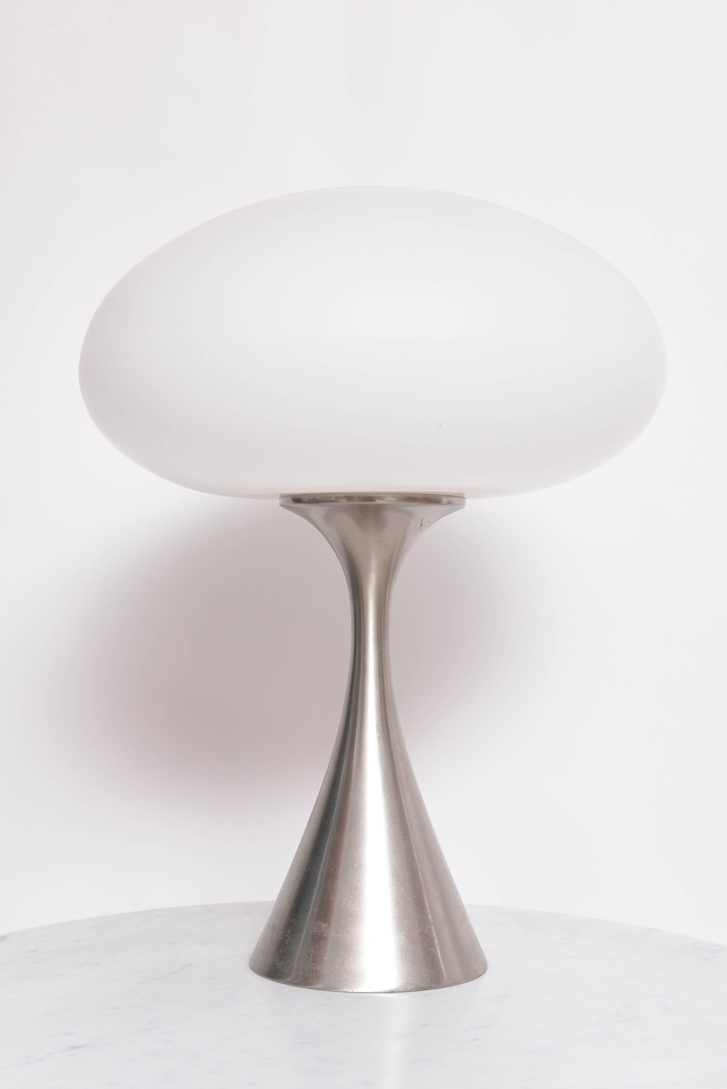  Murano Intalian Glass sits on a sculptural pedestal  brushed aluminum metal base . This fixture dates back to the 1960,s . It has normal wear  to base consistent with age . 