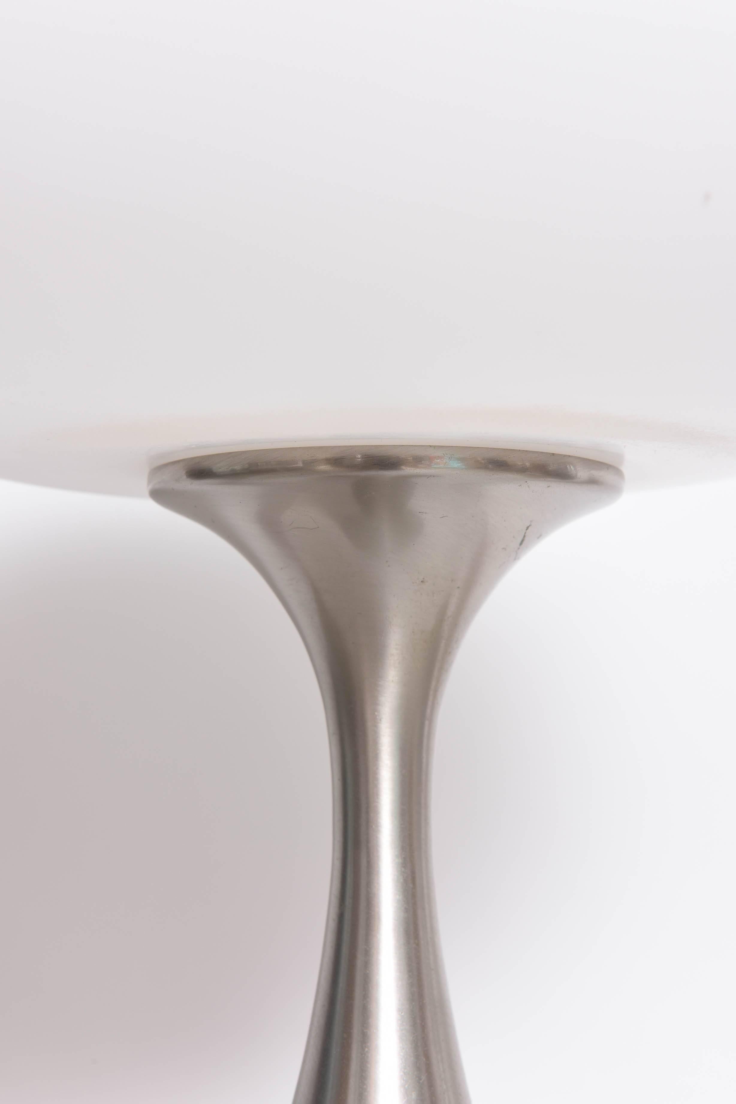 Brushed Mid-20th Century Modern Pedestal Laurel  Saucer Table Lamp