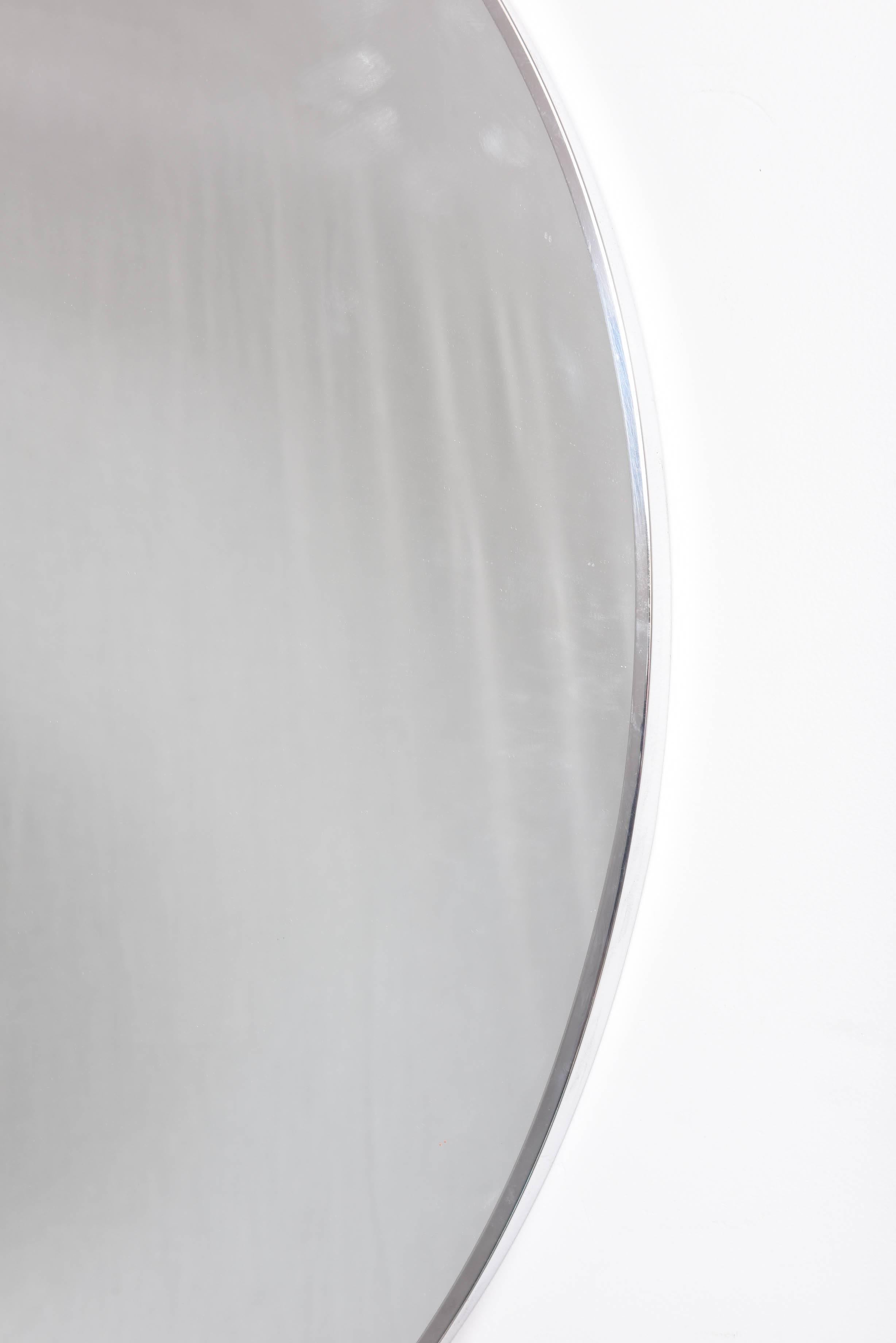 American 20th Century Minimalist Modern Convexed Center Stainless Steel Round Mirror