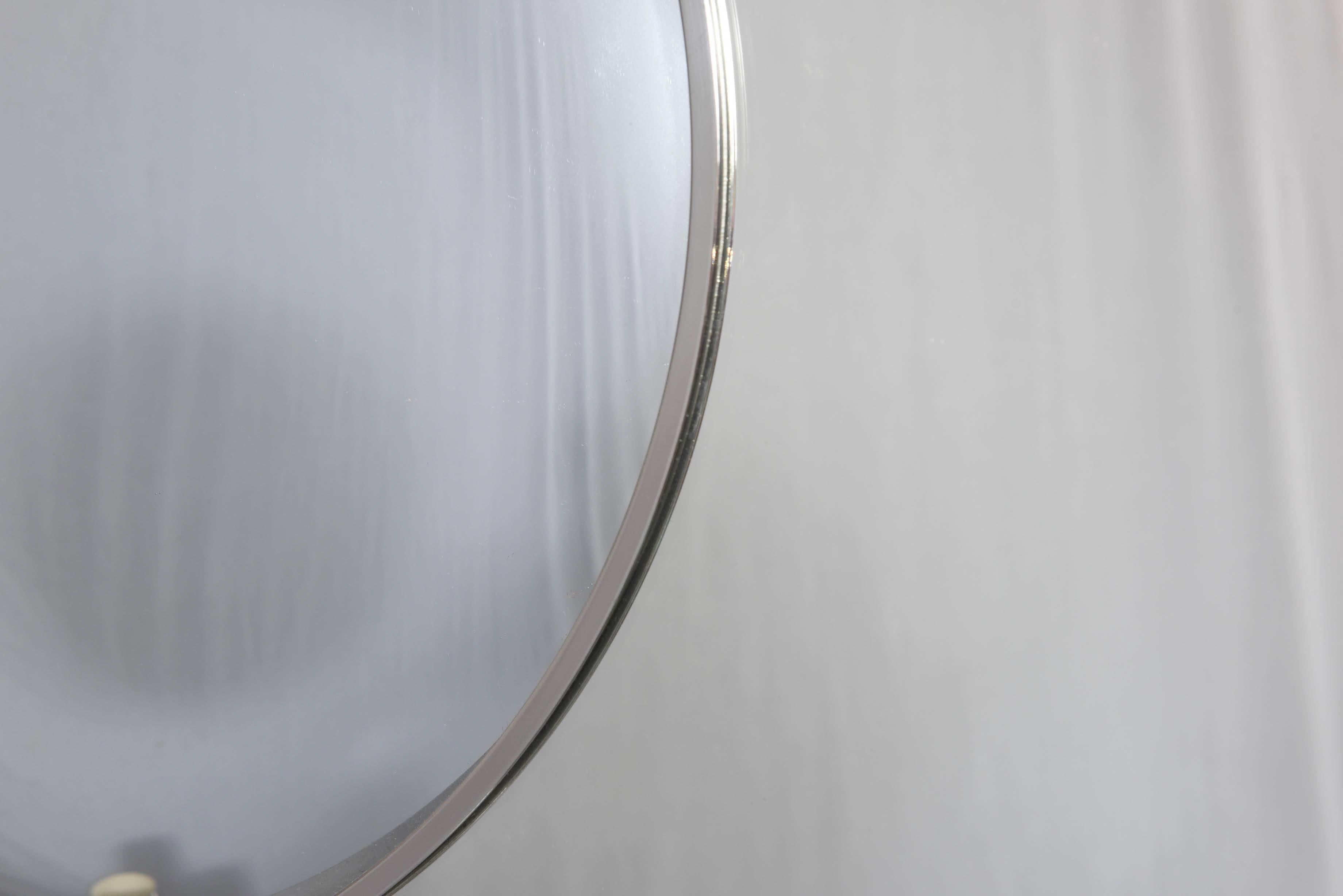 20th Century Minimalist Modern Convexed Center Stainless Steel Round Mirror 1