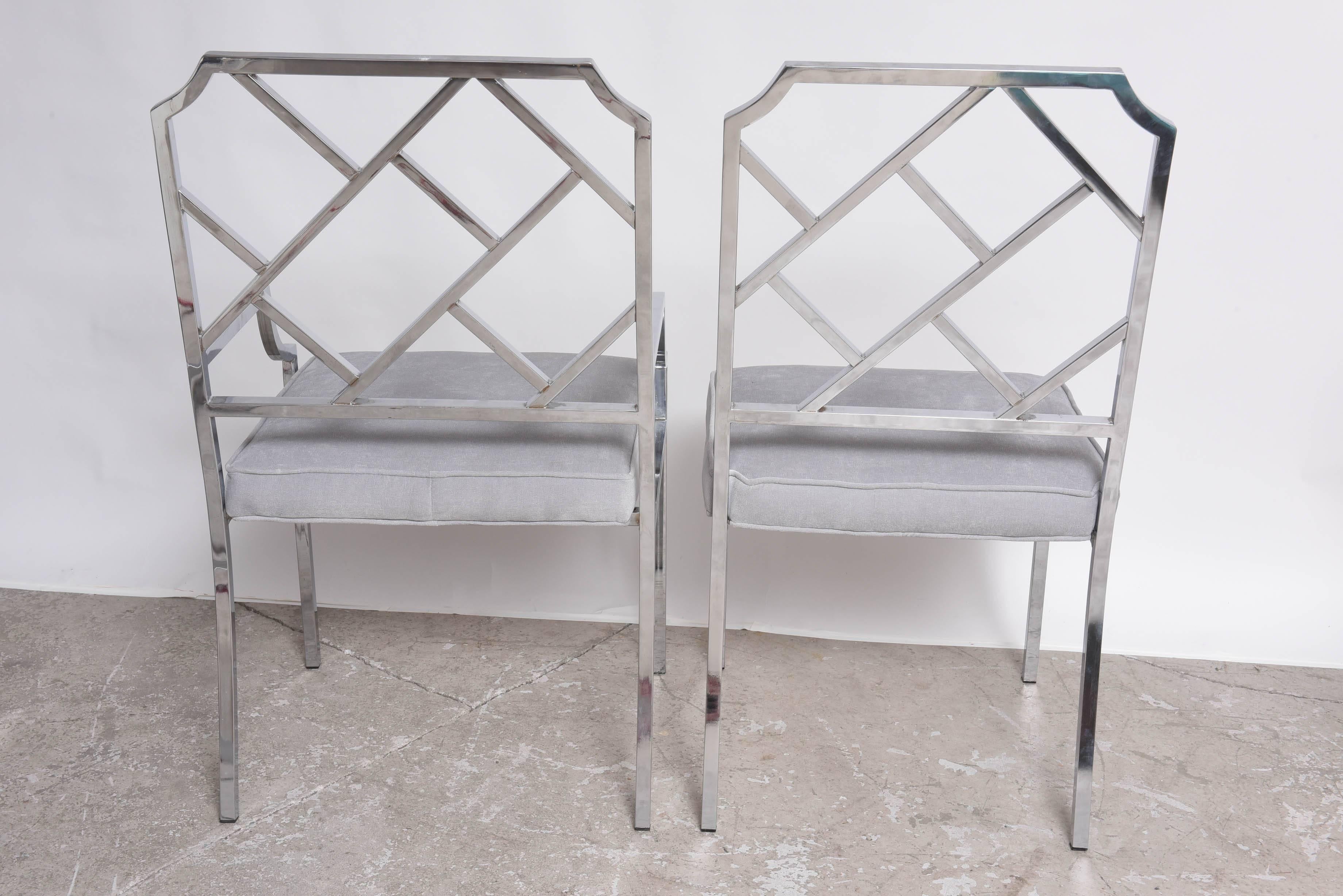 Fabric Mid Century Modern Milo Baughman Lattice Back Dining Chairs for DIA