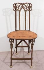 Set of Four Art Nouveau Cast Iron Folding Chairs with Wood Seats