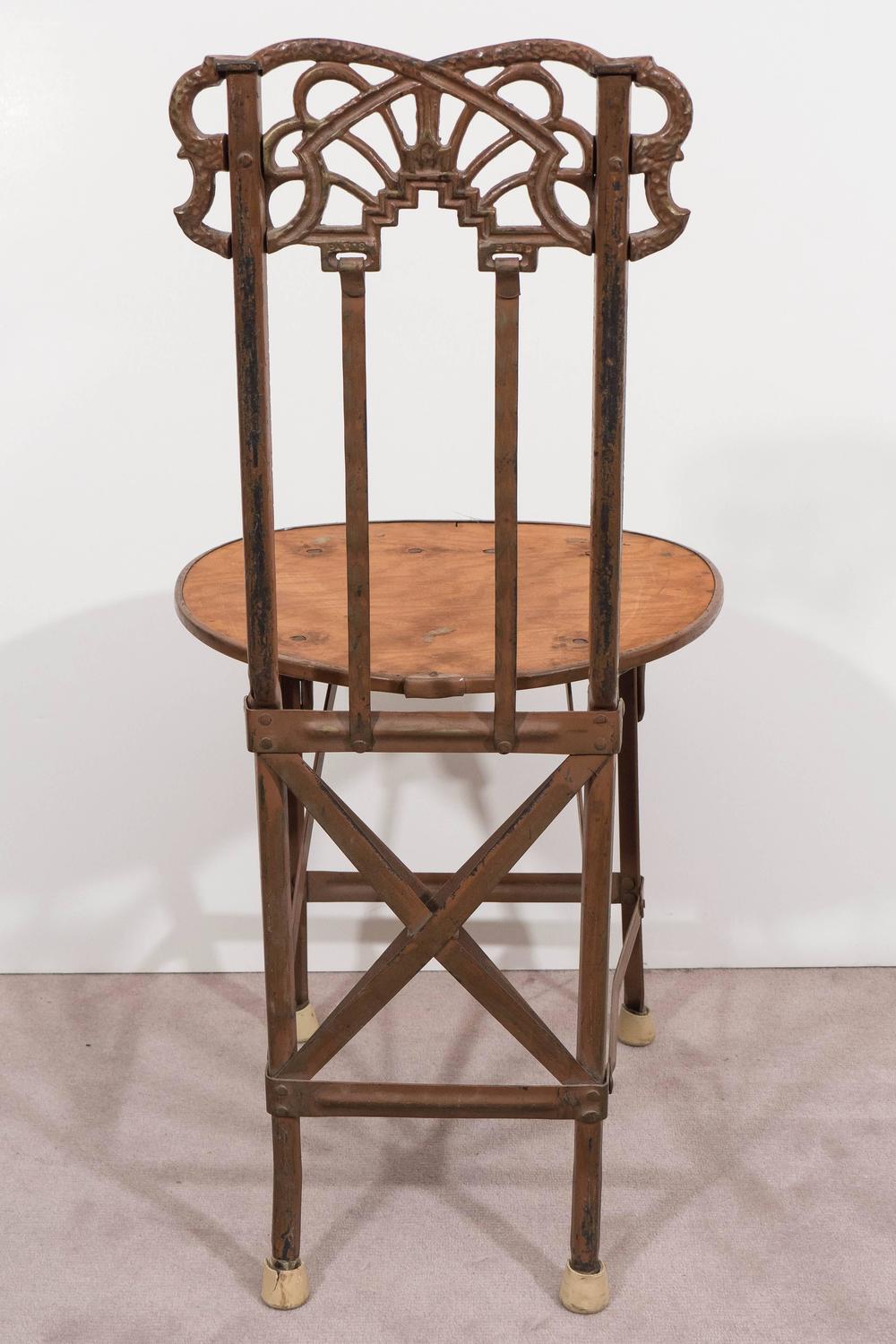 Set Of Four Art Nouveau Cast Iron Folding Chairs With Wood Seats At 1stdibs