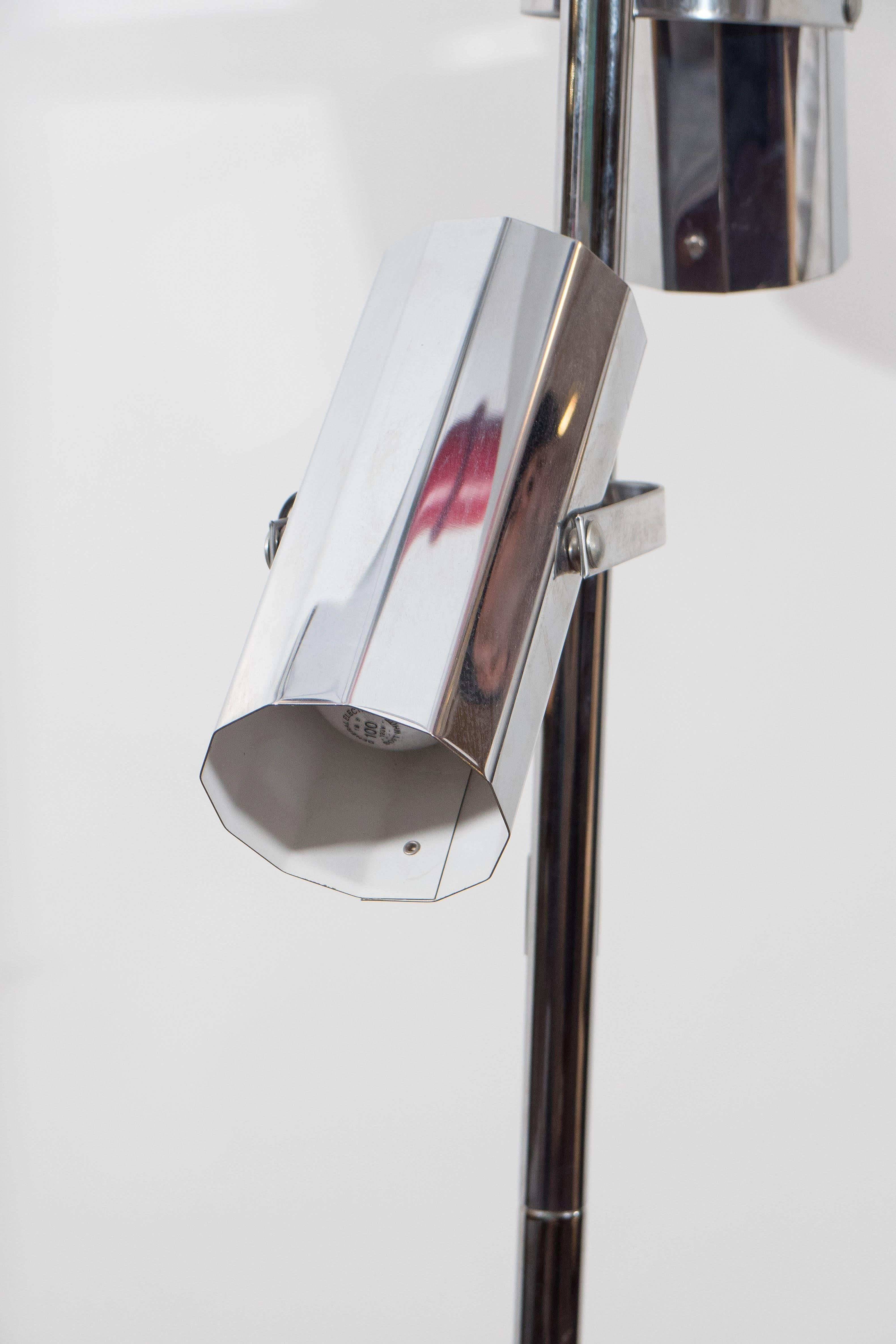 Polished 1970s Koch and Lowy Chrome Floor Lamp with Three Cylinder Pivoting Shades For Sale