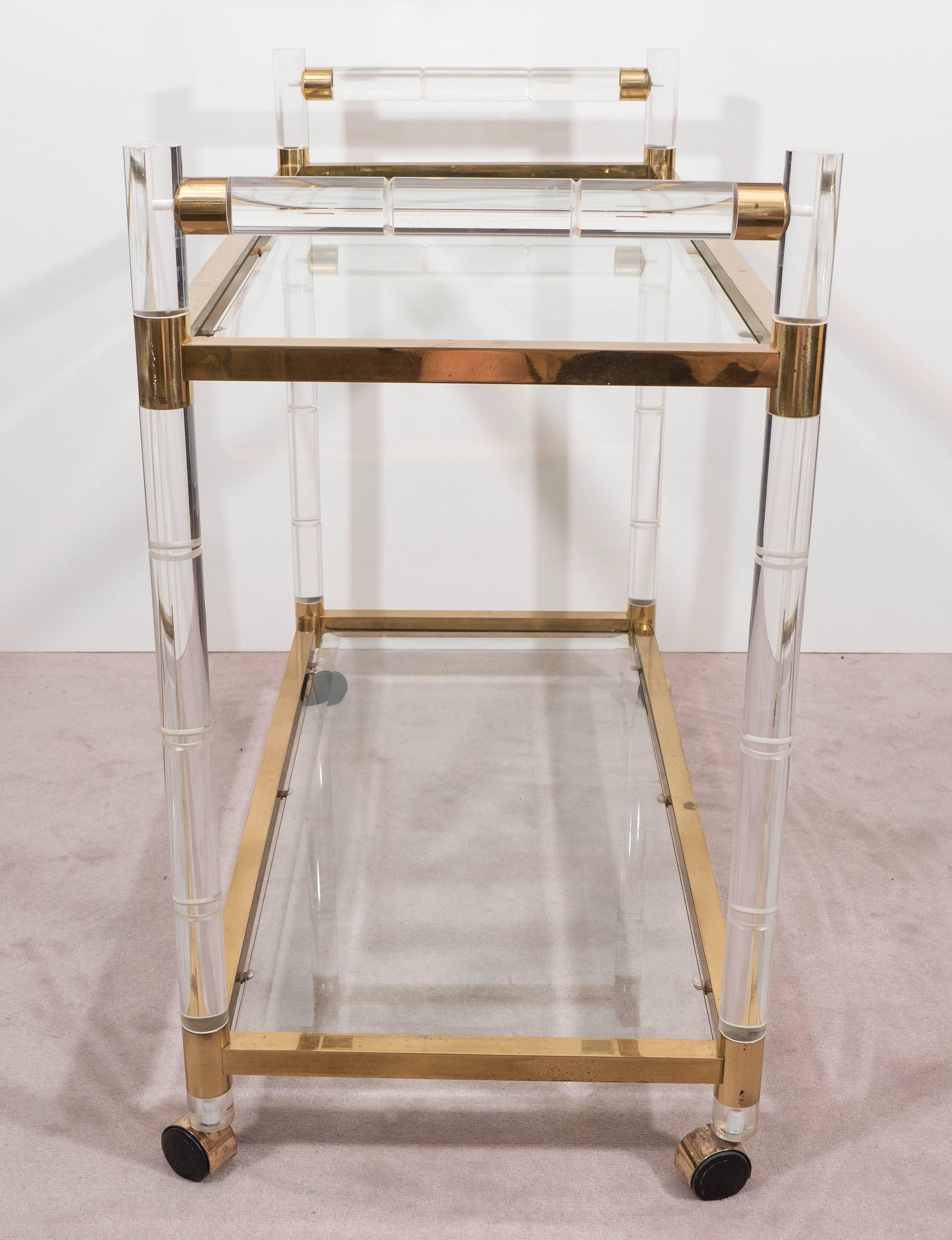 Charles Hollis Jones Faux Bamboo Bar Cart in Lucite and Brass 1