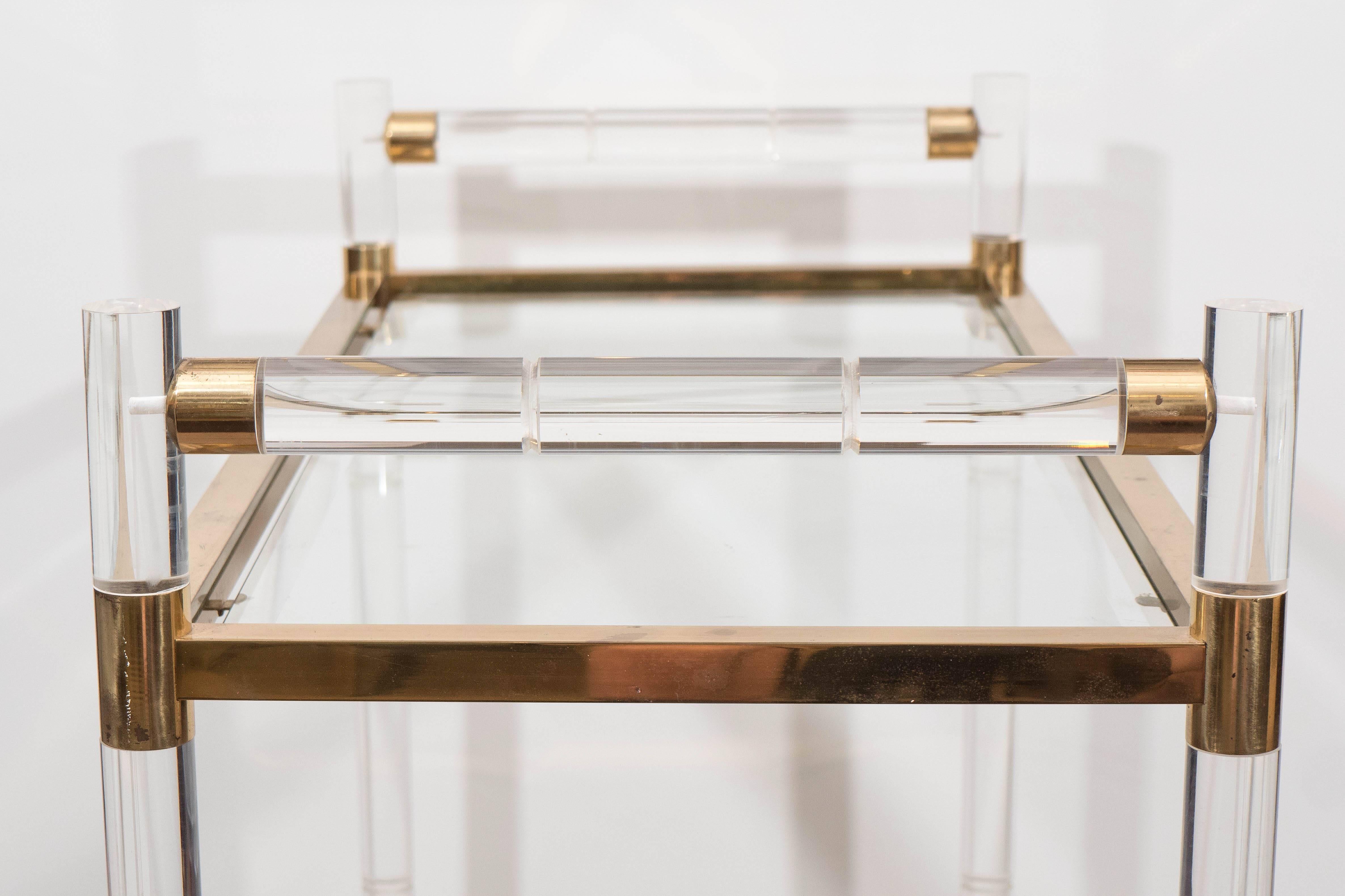 Charles Hollis Jones Faux Bamboo Bar Cart in Lucite and Brass 2