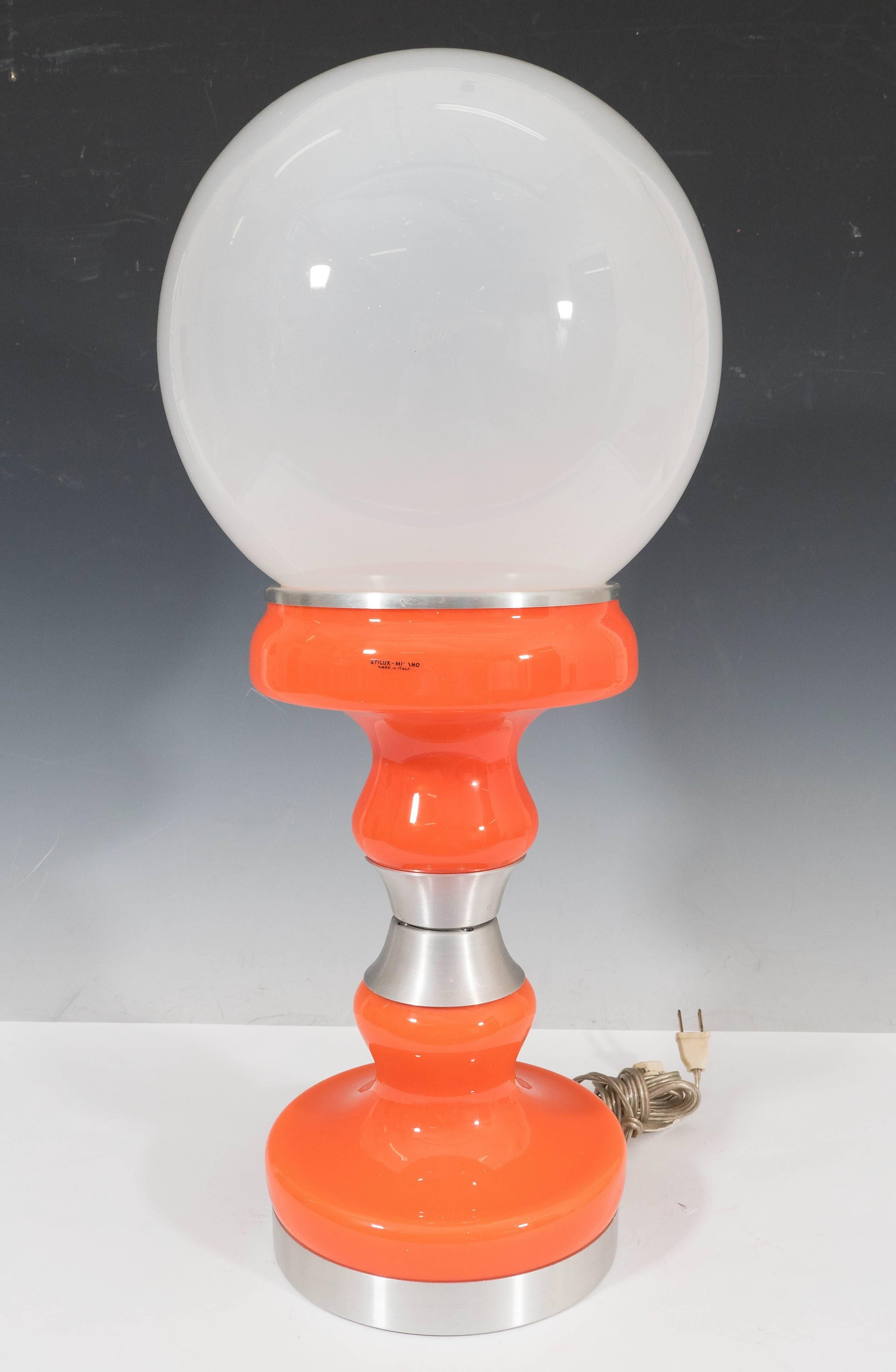 Brushed Vintage Italian Frosted Glass Globe Table Lamp in Orange by Stilux