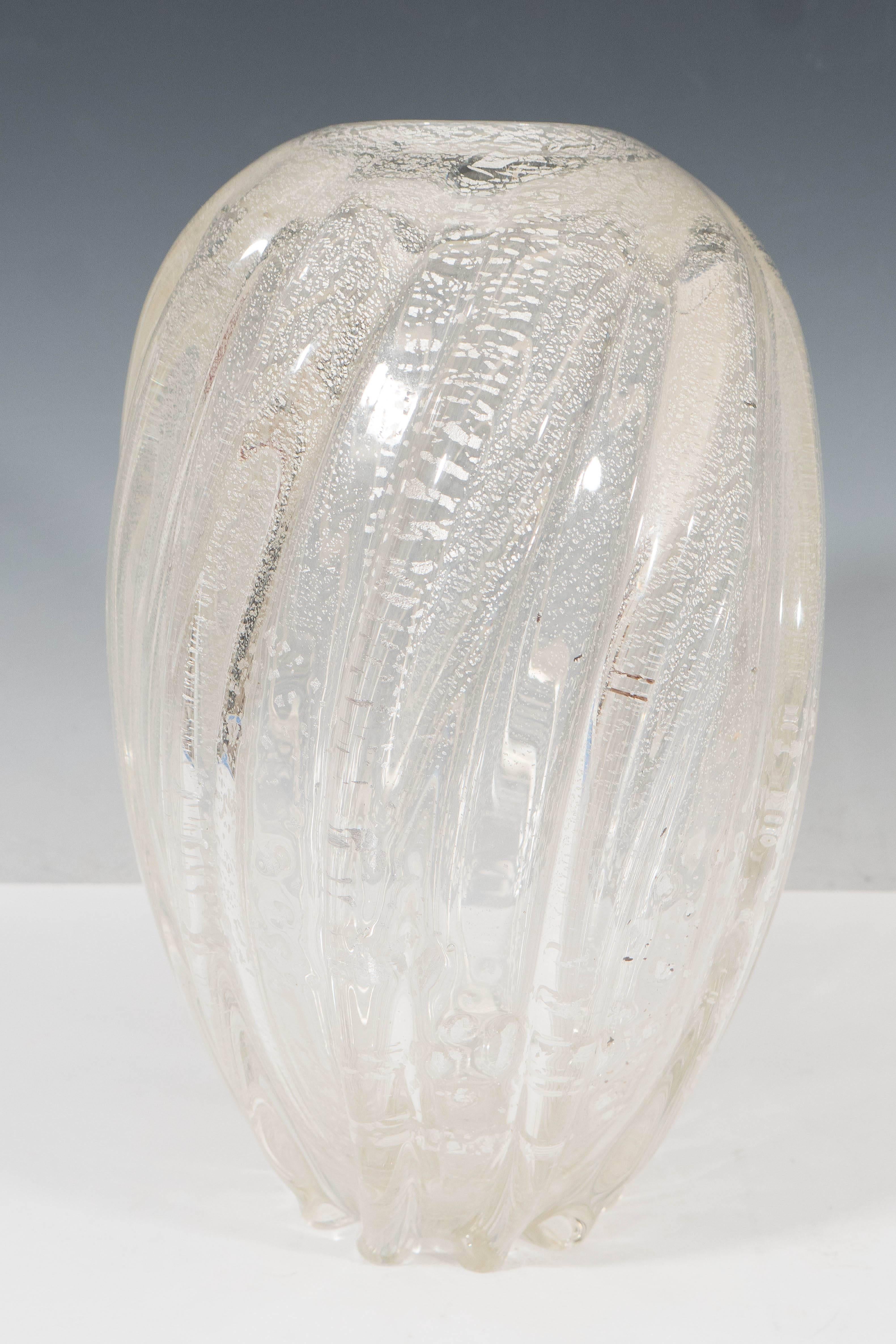 Mid-20th Century Midcentury Murano Glass Pillow Vase with 14k White Gold by Archimede Seguso