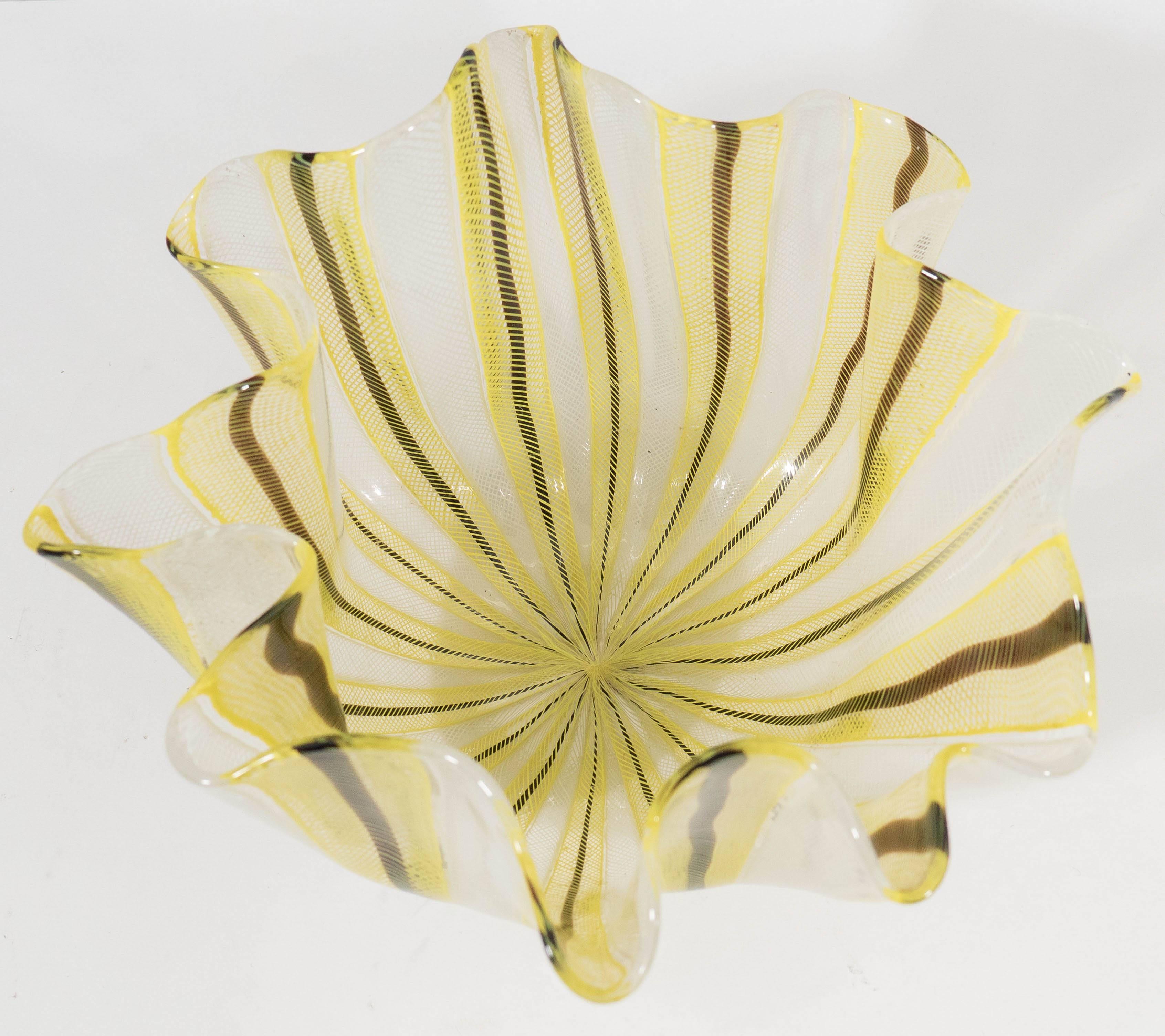 Mid-Century Modern Venini Yellow and Black ‘Handkerchief’ Bowl