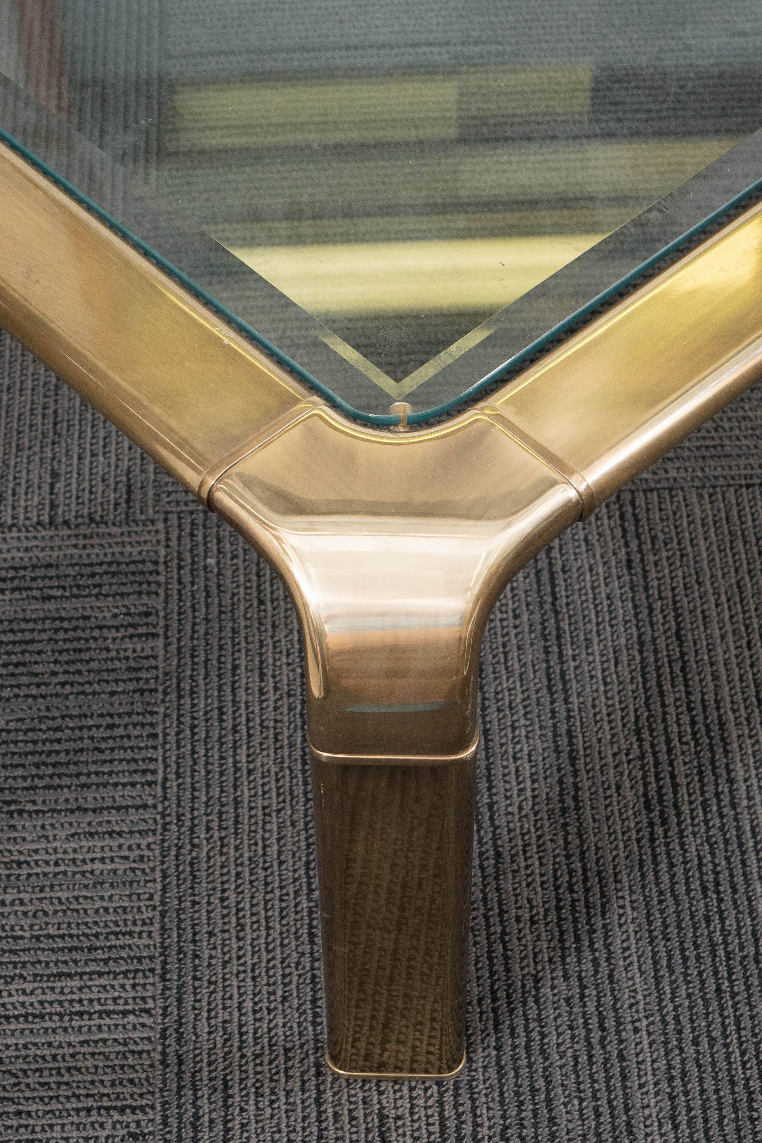 Beveled 1970s Brass and Glass Waterfall Coffee Table by John Widdicomb
