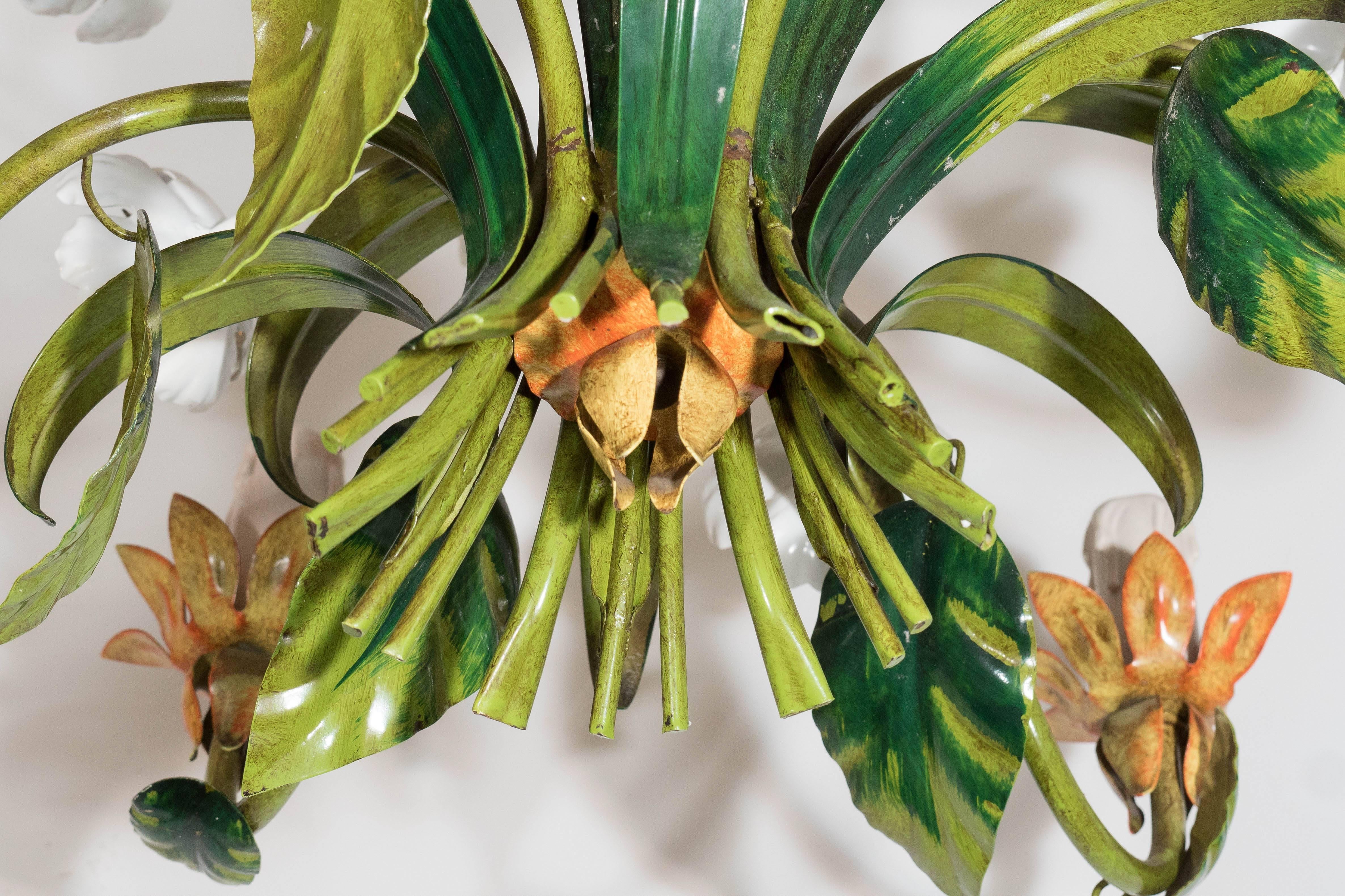 1970s Floral Chandelier in Enameled Metal 1