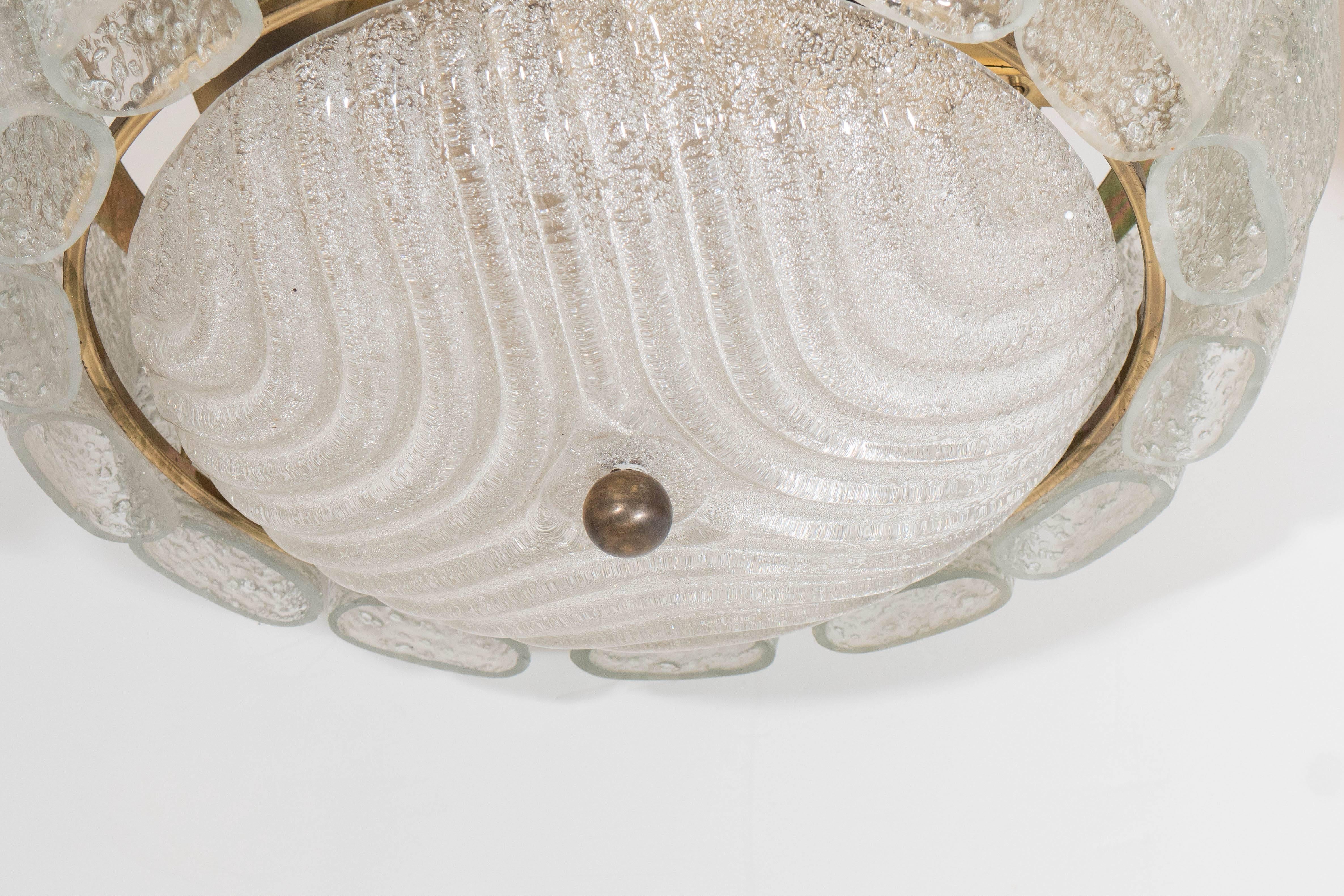 20th Century Austrian Ice Block Glass Chandelier with Brass Detail