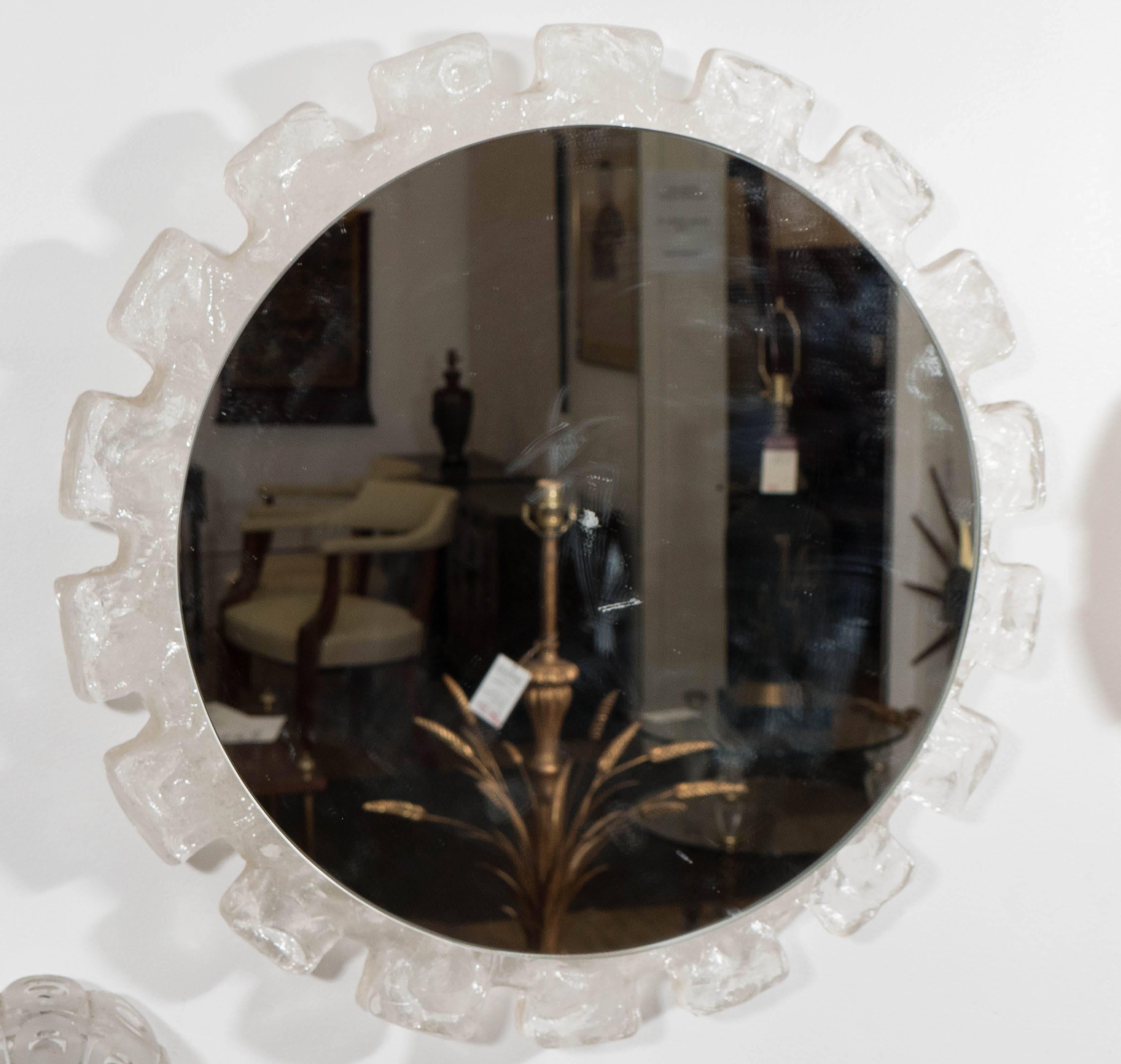 1960s Sunburst Wall Mirror with Austrian Ice Block Glass Frame In Good Condition In New York, NY