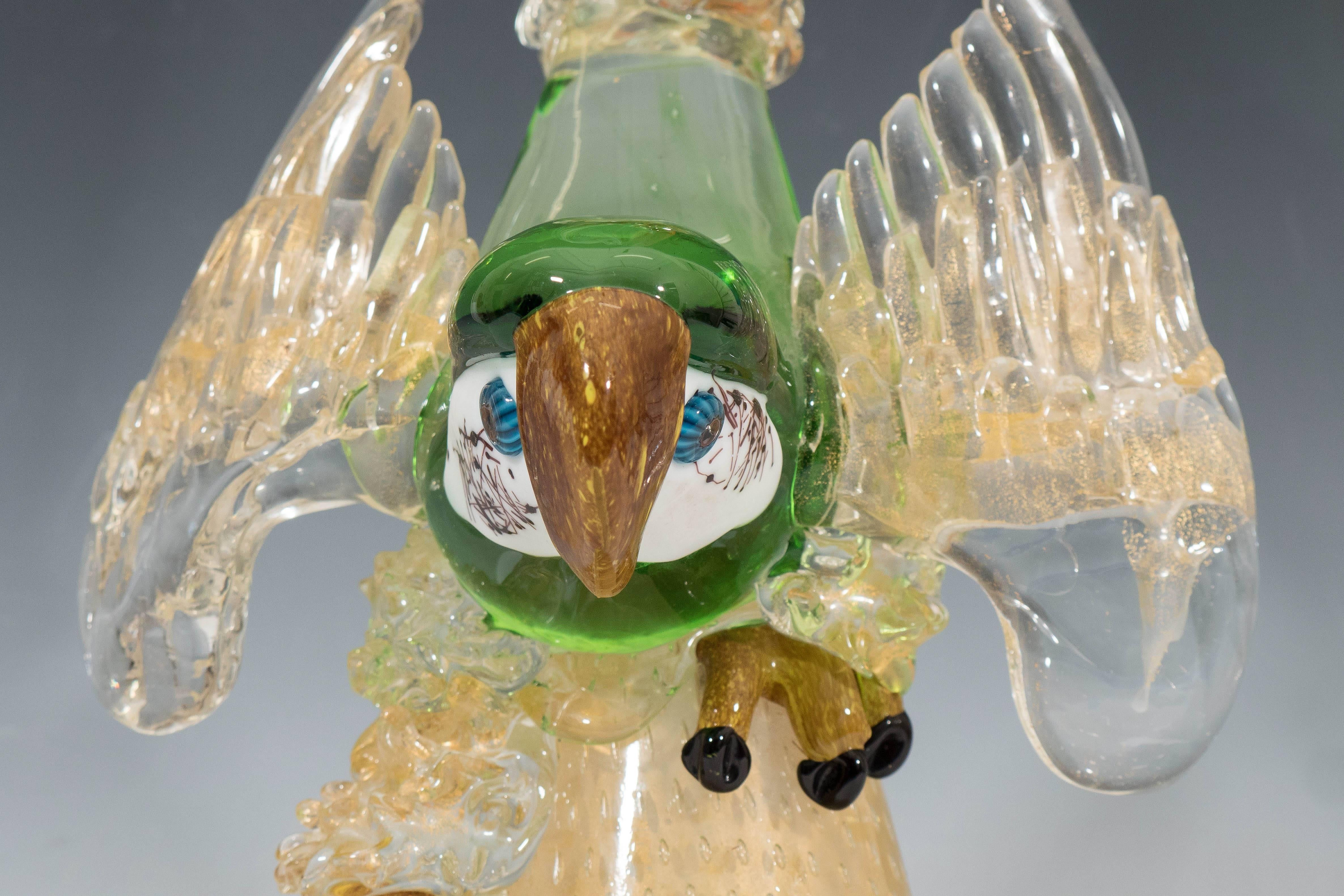 Mid-Century Modern Barovier Toso grand perroquet en verre de Murano en vente