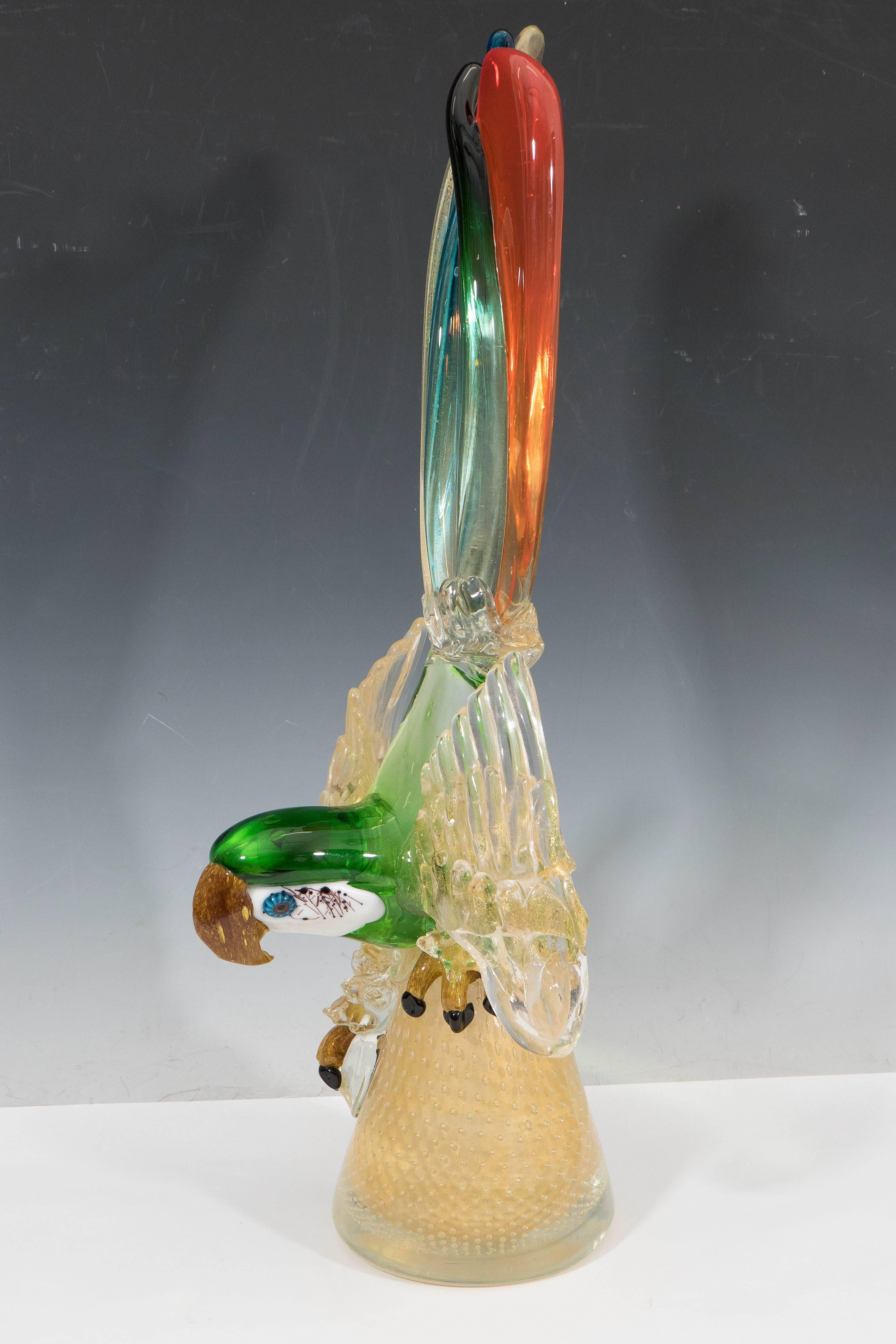 Mid-Century Modern Barovier Toso Style Large Murano Glass Parrot For Sale