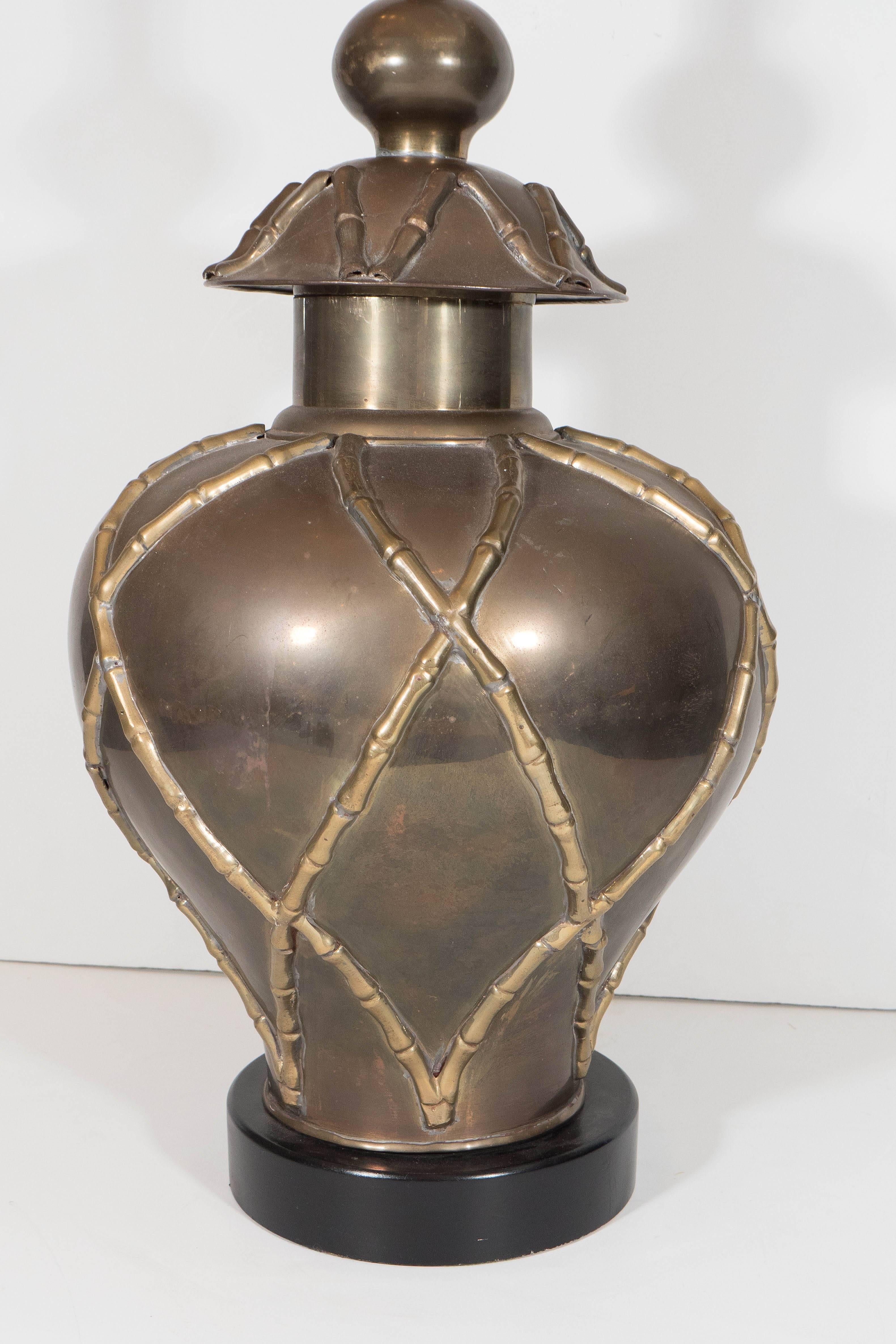 20th Century Large Mid-Century Brass Lamp with Bamboo Motif