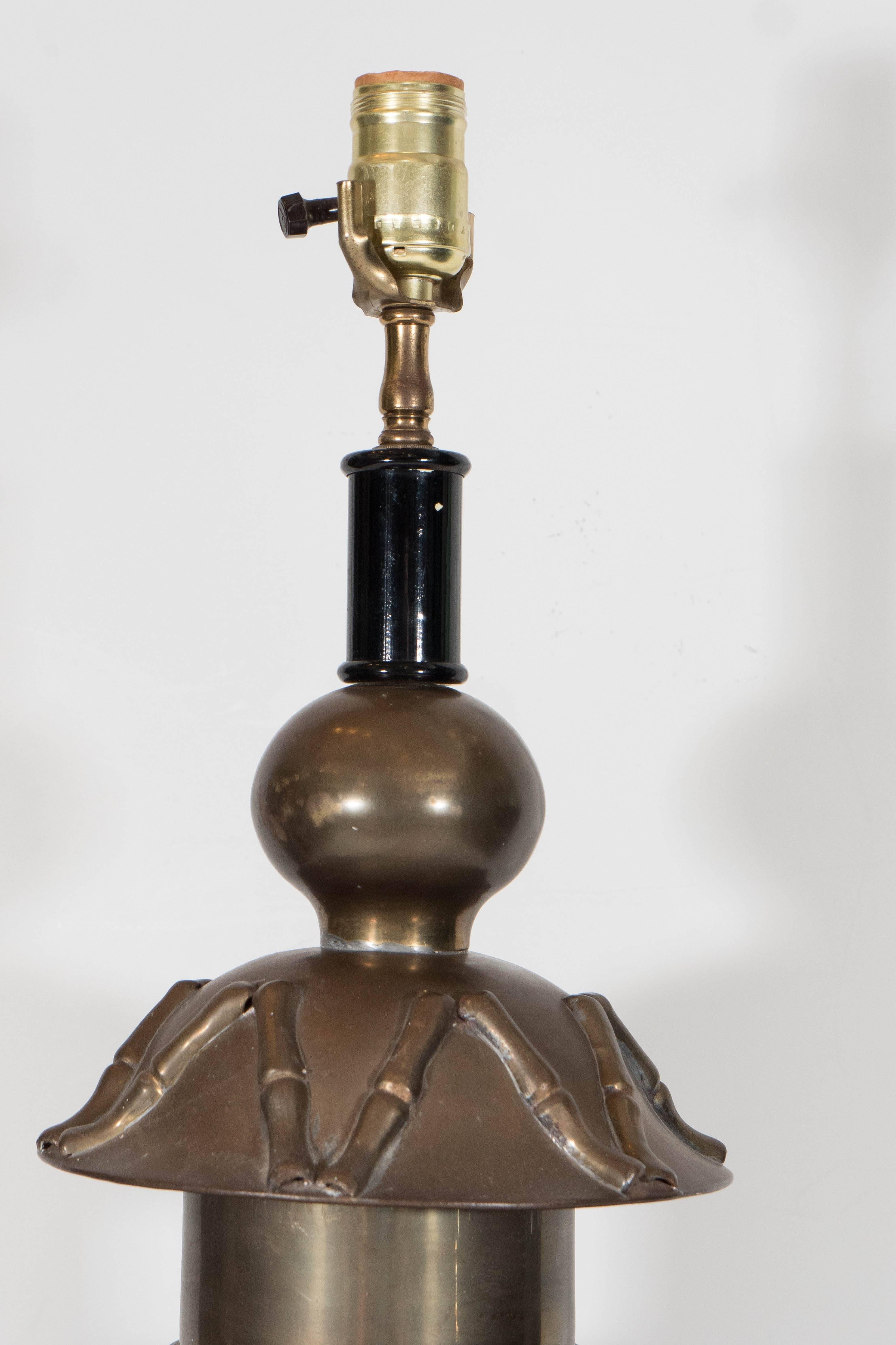 Large Mid-Century Brass Lamp with Bamboo Motif 1