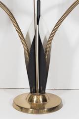 Mid-Century Black Enamel and Brass Gooseneck Lamp with Cat Tail Motif