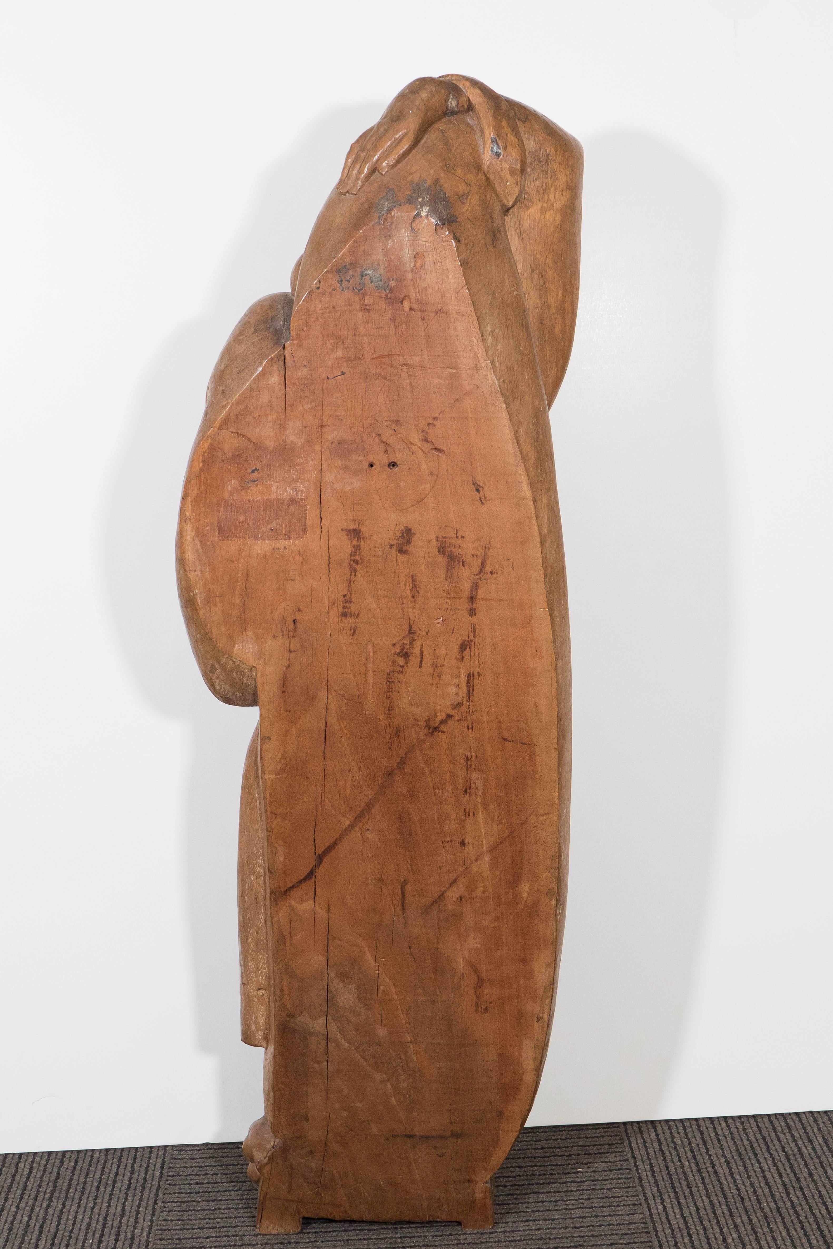 Modernist Wooden Sculpture of a Woman, Attributed to Albert Wein In Good Condition For Sale In New York, NY