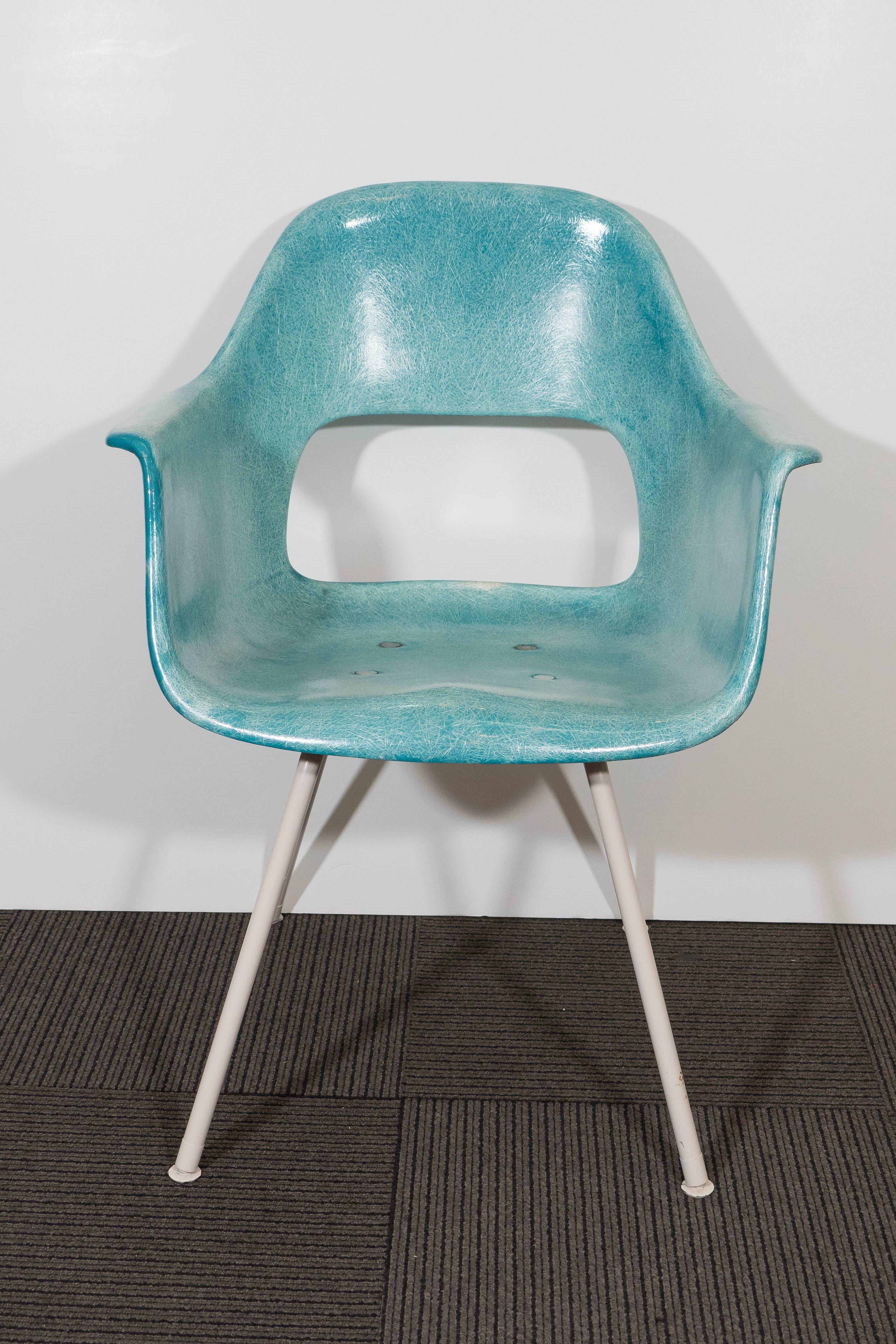 Molded Set of Five Turquoise Fiberglass Armchairs in the Style of Eames