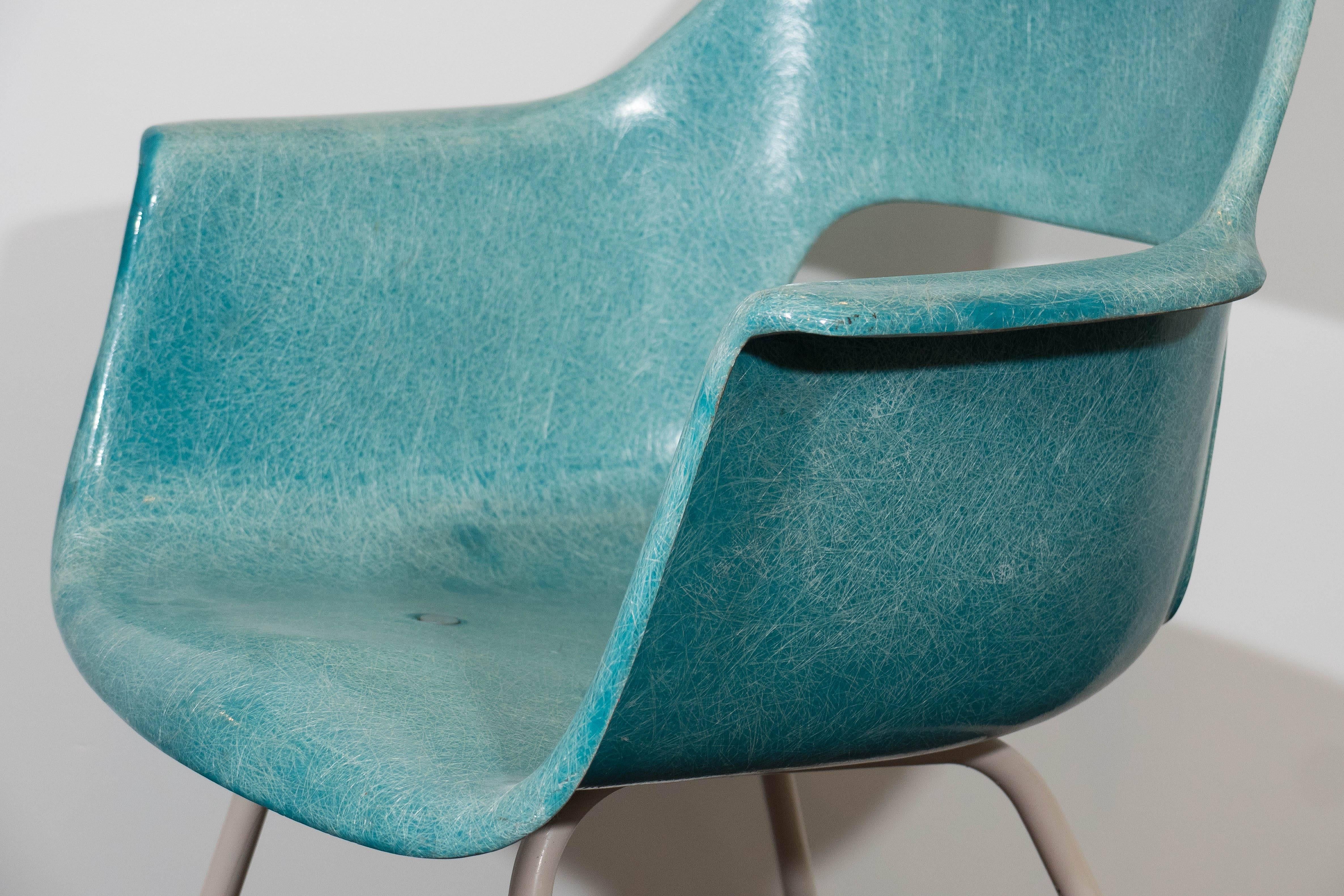 20th Century Set of Five Turquoise Fiberglass Armchairs in the Style of Eames