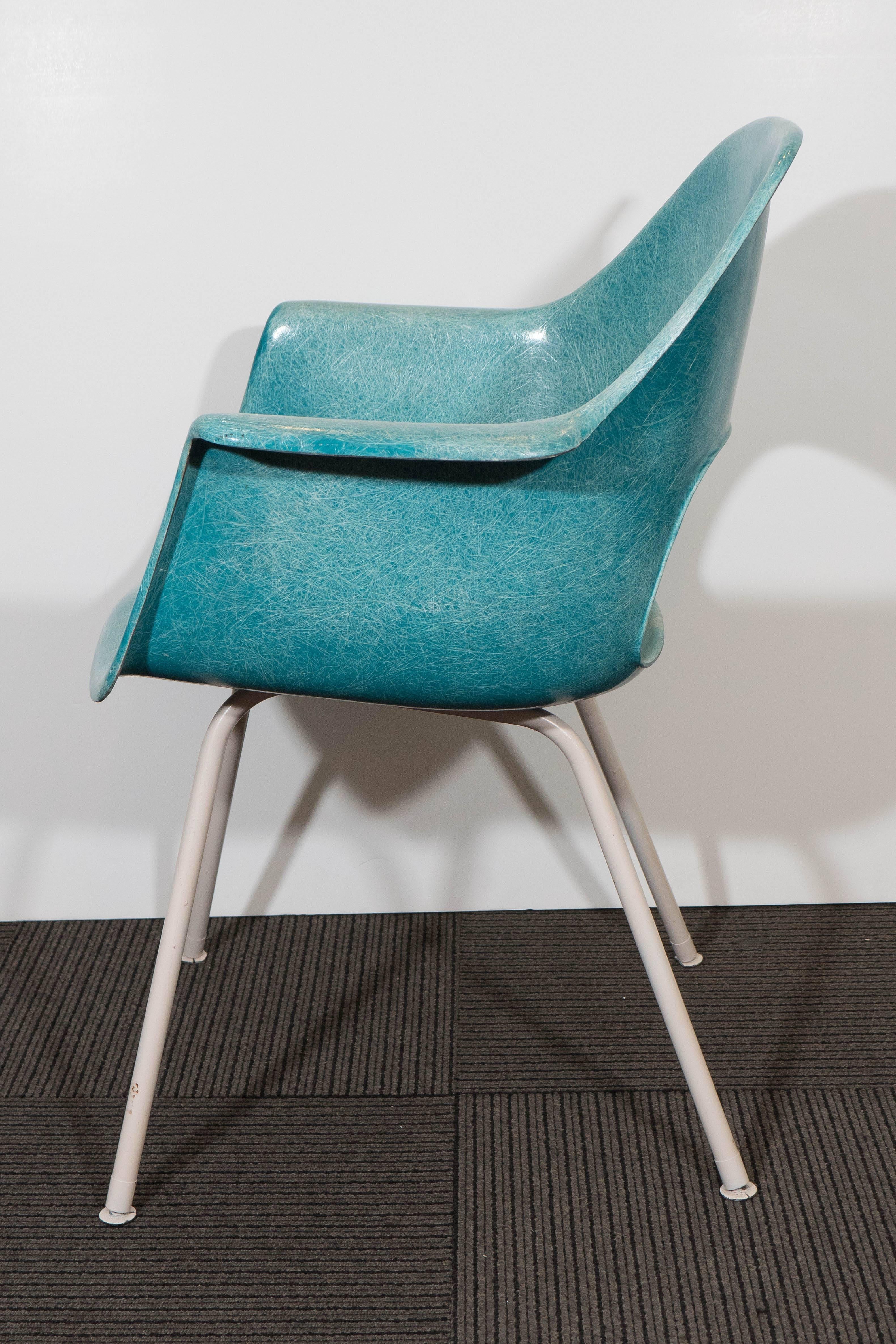 Set of Five Turquoise Fiberglass Armchairs in the Style of Eames 1