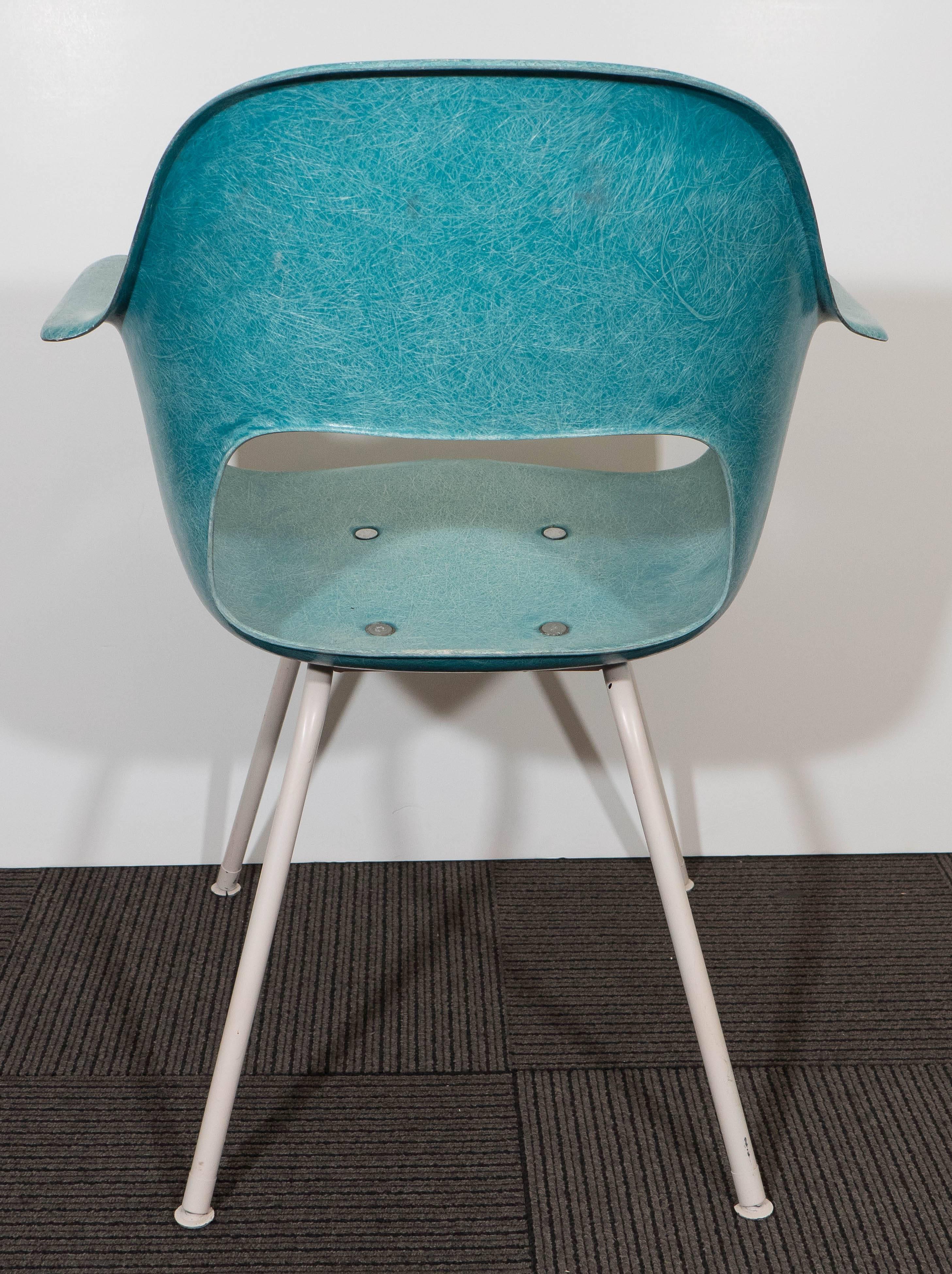 Set of Five Turquoise Fiberglass Armchairs in the Style of Eames 3
