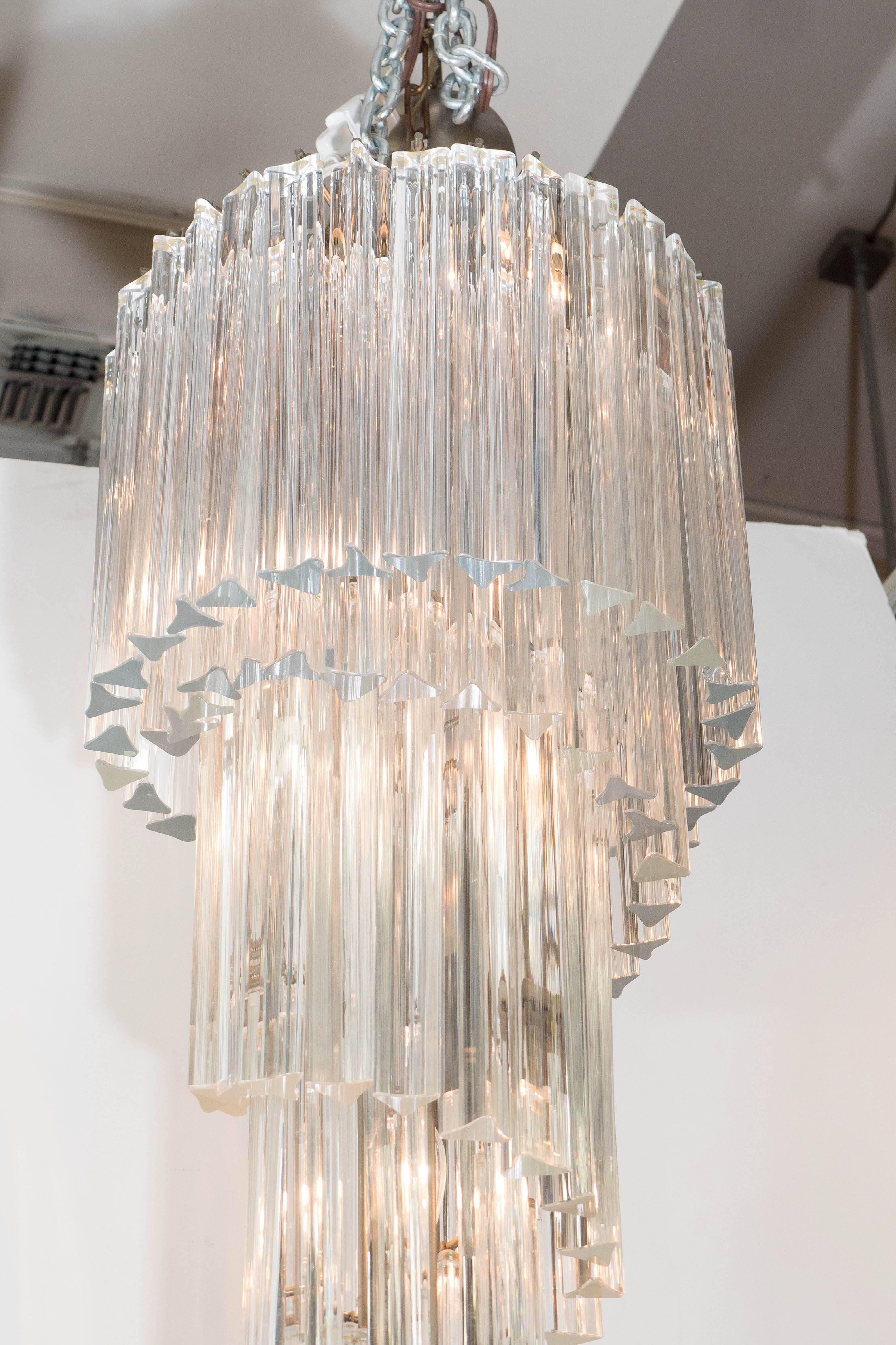 Modern Venini Five-Tier Cascading Chandelier with Murano Glass Triedri Prisms