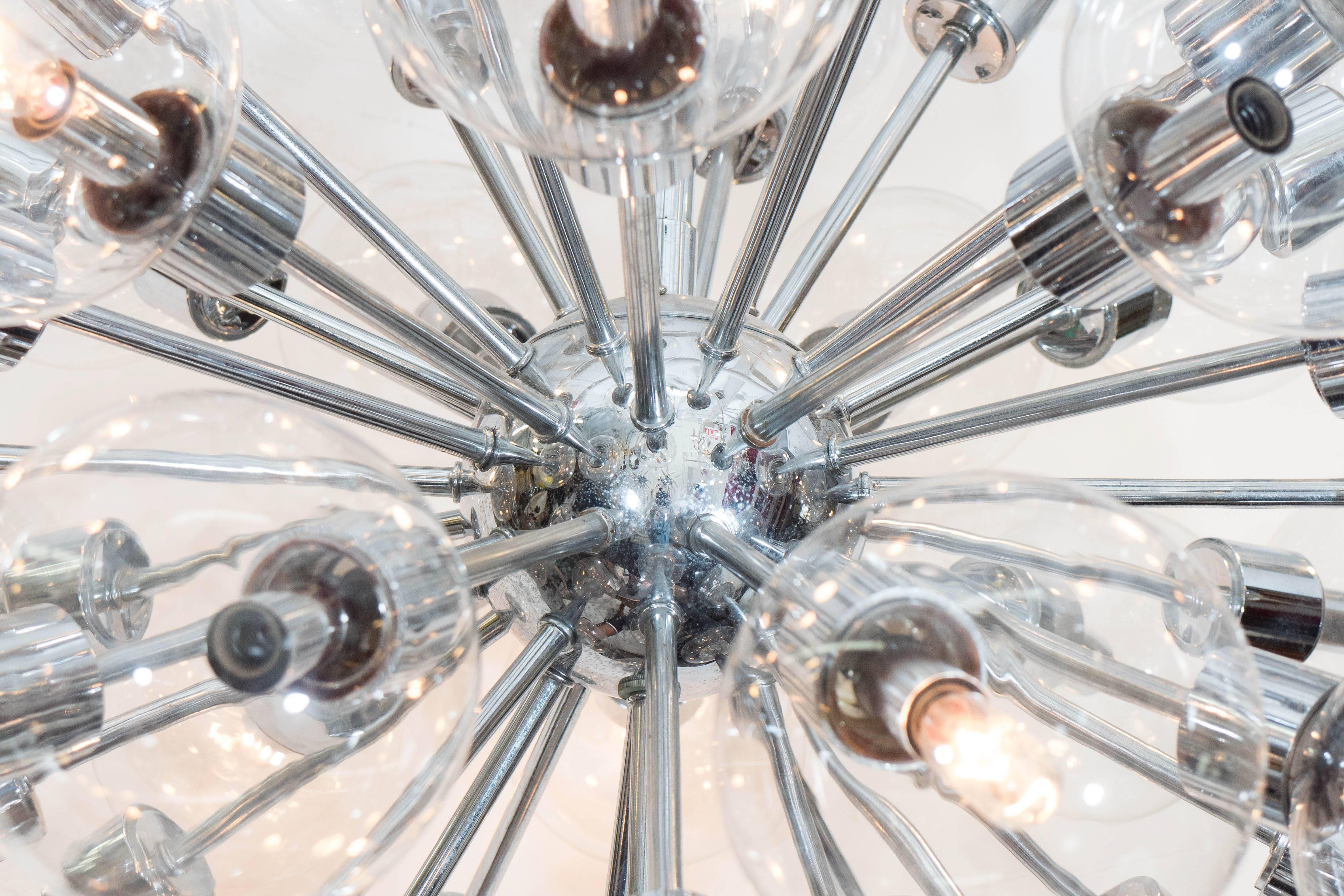 Modern 1960s Lightolier Sputnik Chandelier in Chrome with Glass Globes For Sale