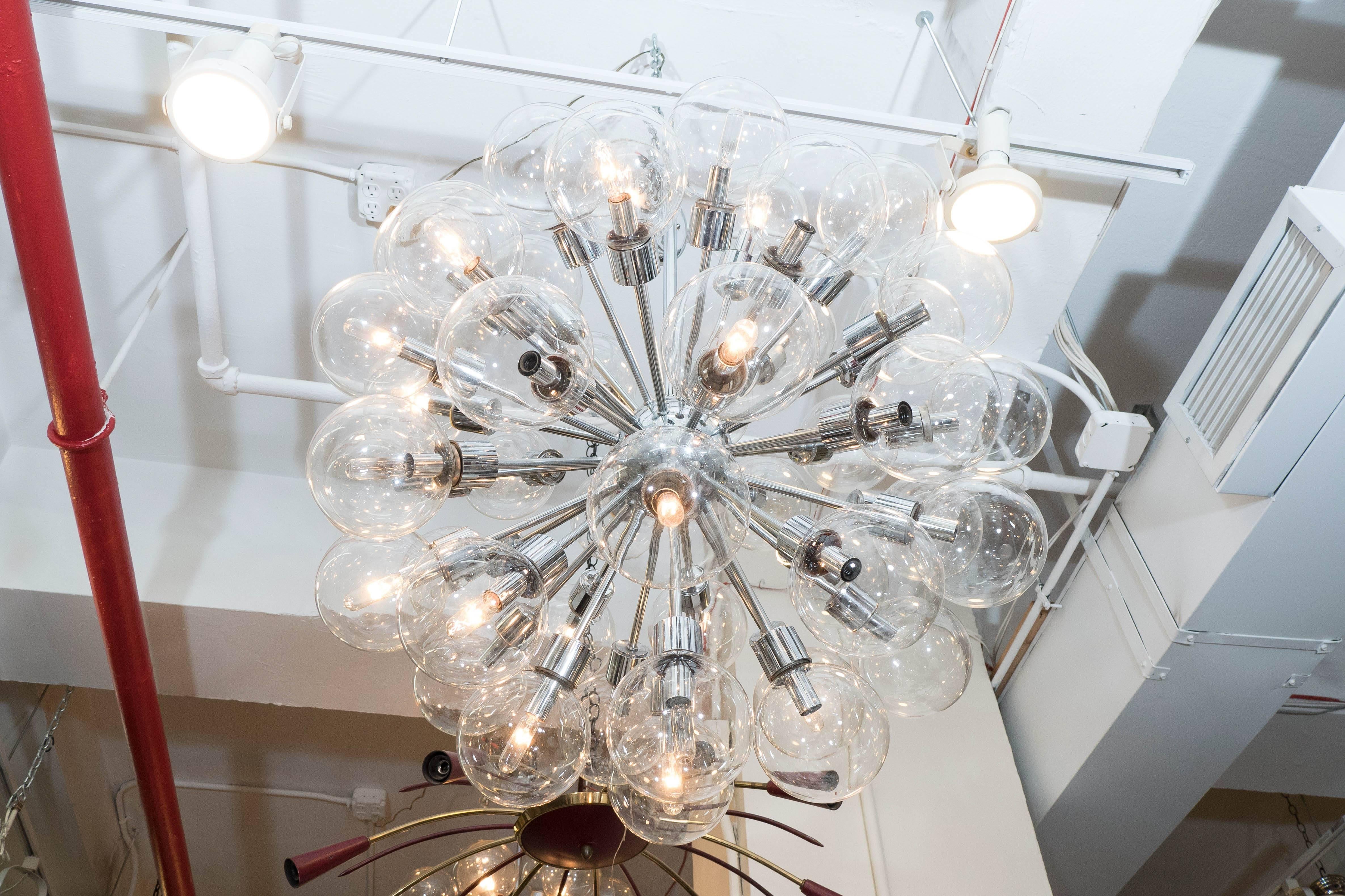 Polished 1960s Lightolier Sputnik Chandelier in Chrome with Glass Globes
