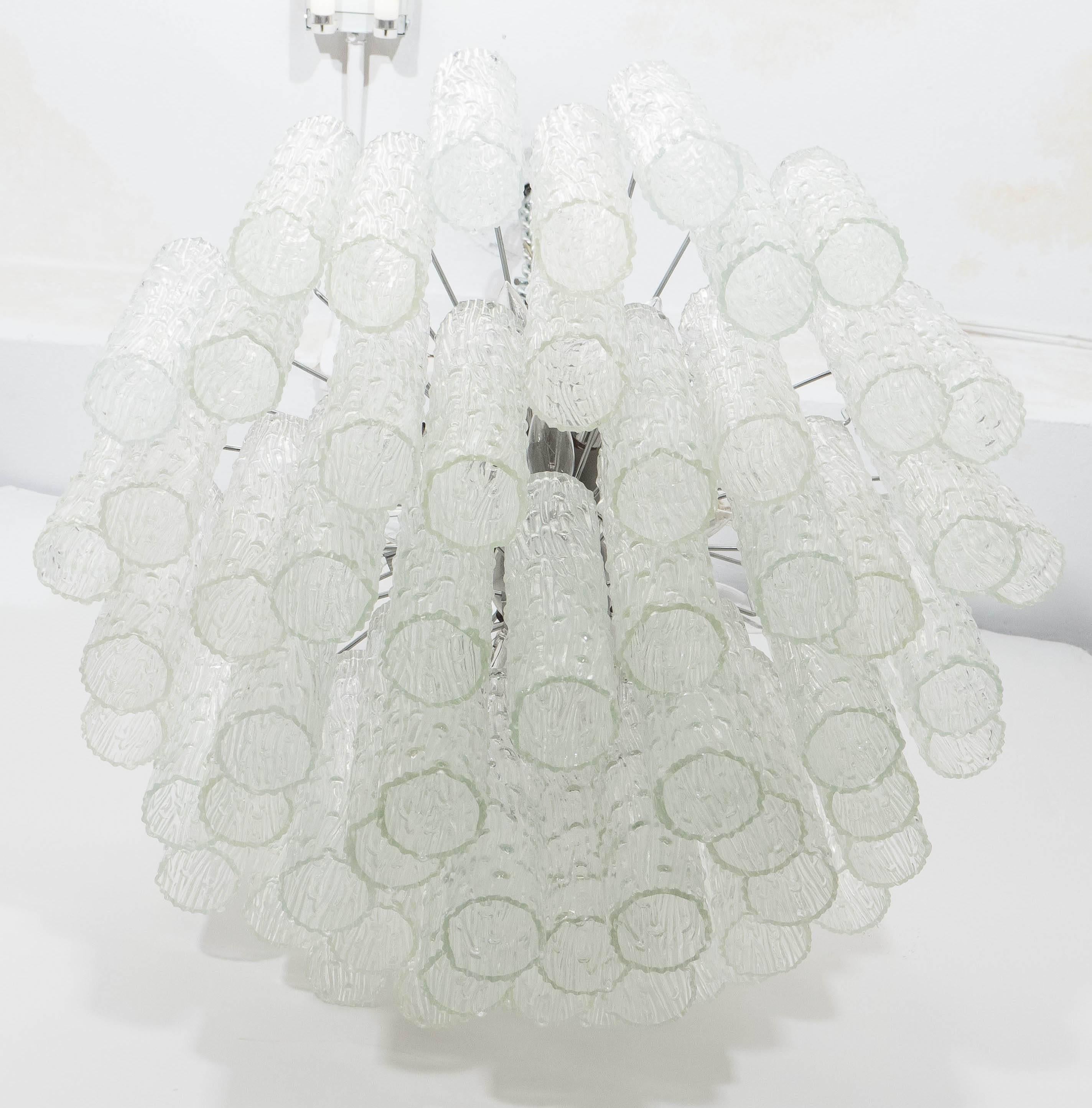 20th Century Midcentury Venini Textured Glass Tube Chandelier