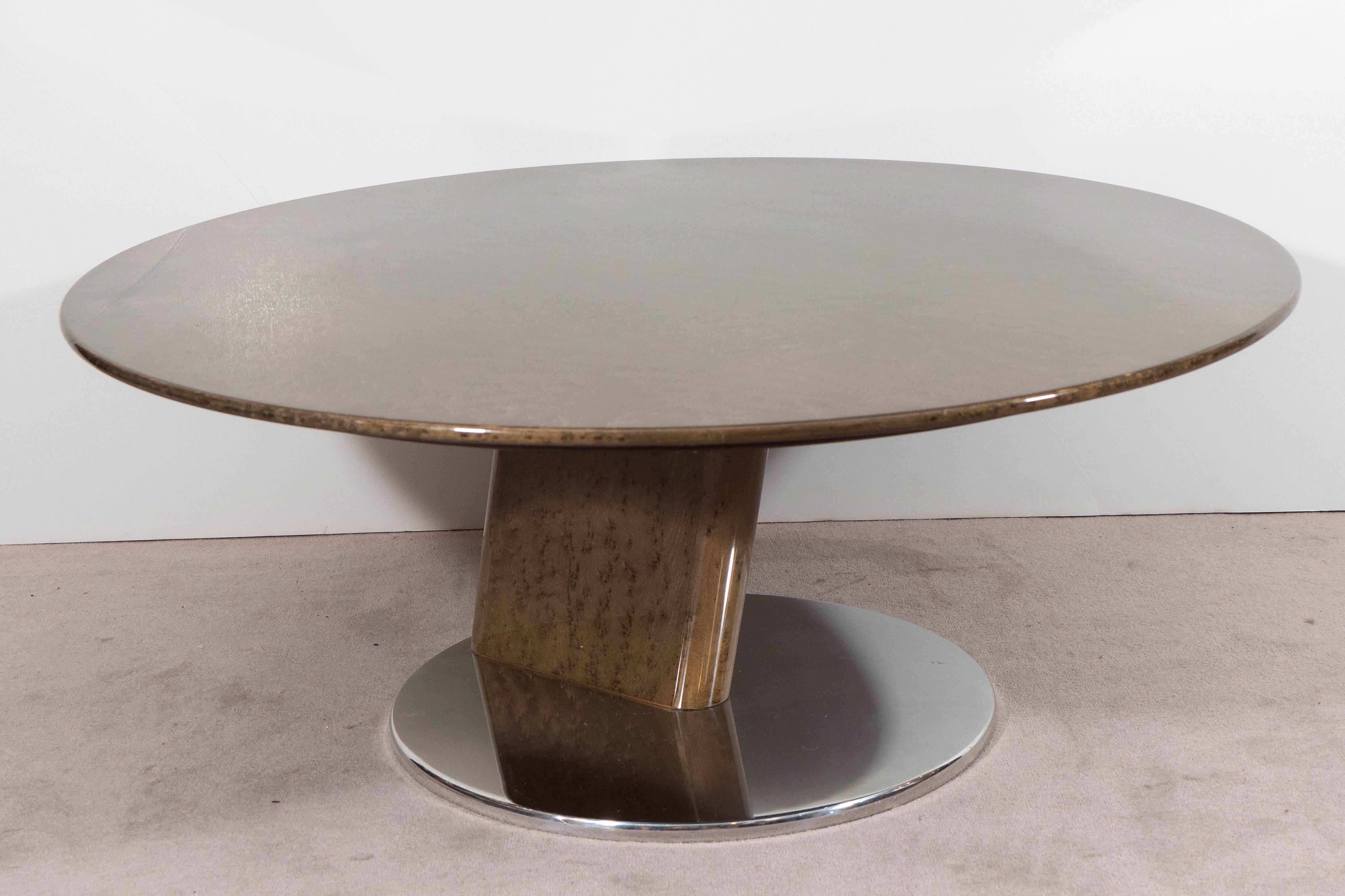 Italian A Saporiti Modernist Coffee Table in Lacquered Birdseye Maple on Steel For Sale