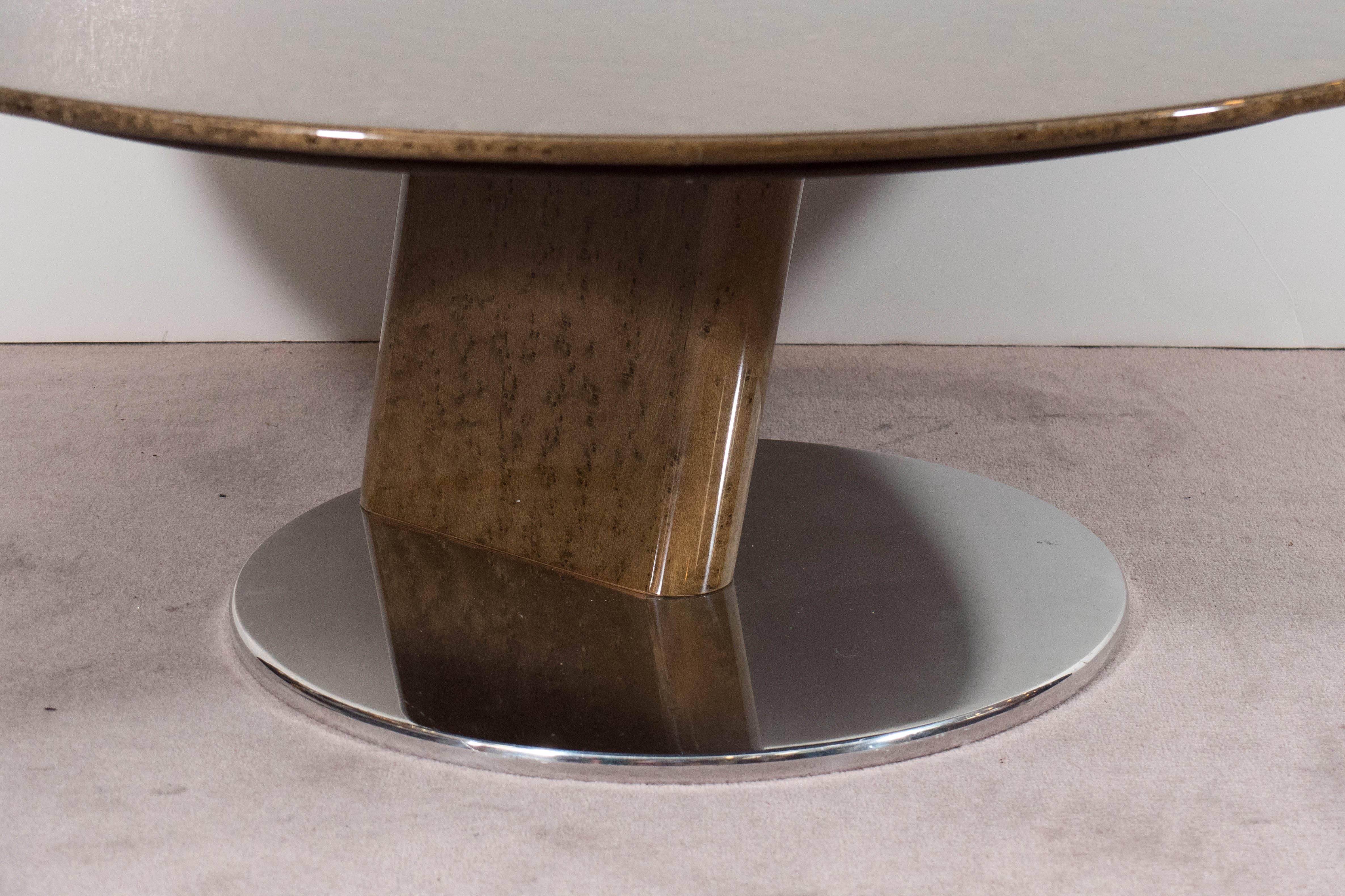 A Saporiti Modernist Coffee Table in Lacquered Birdseye Maple on Steel In Good Condition For Sale In New York, NY