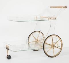 Lucite and Brass Rolling Bar Cart
