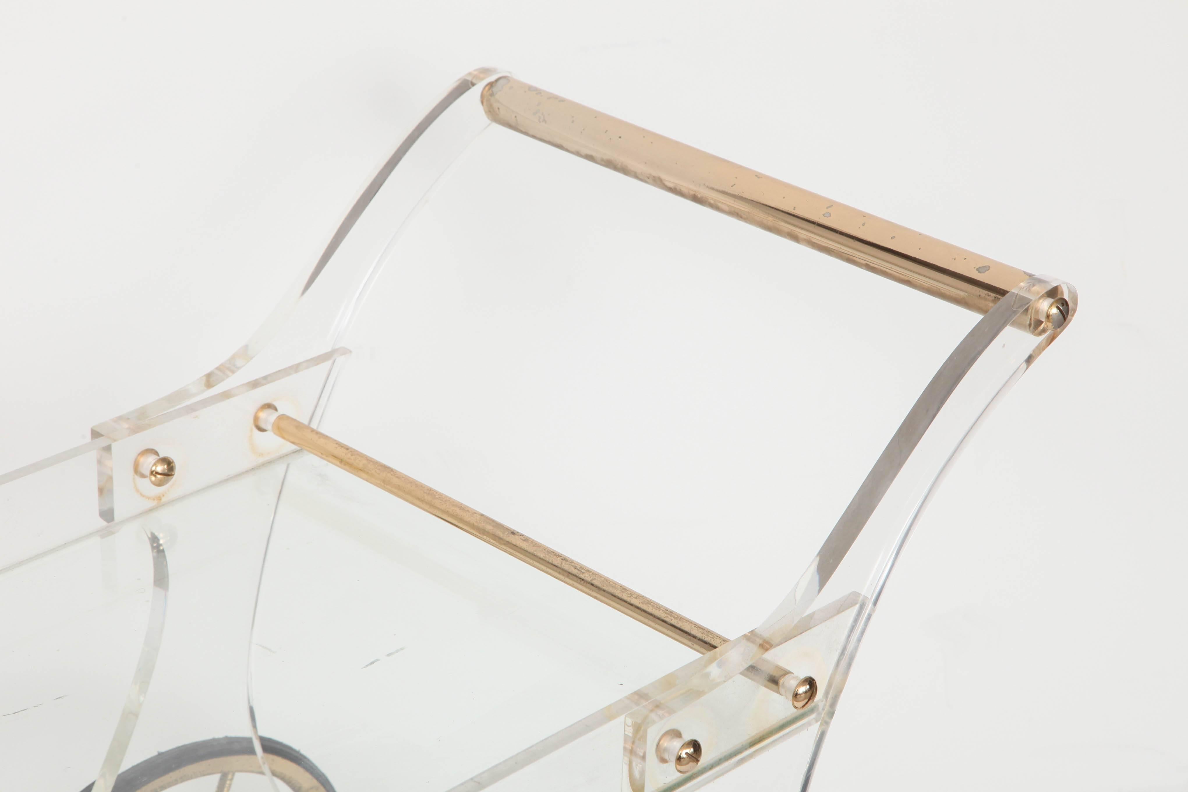 Late 20th Century Lucite and Brass Rolling Bar Cart For Sale