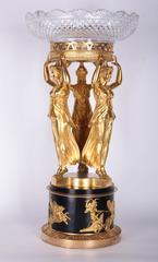 19th Century French Neoclassical gilt bronze Centrepiece with crystal tazza
