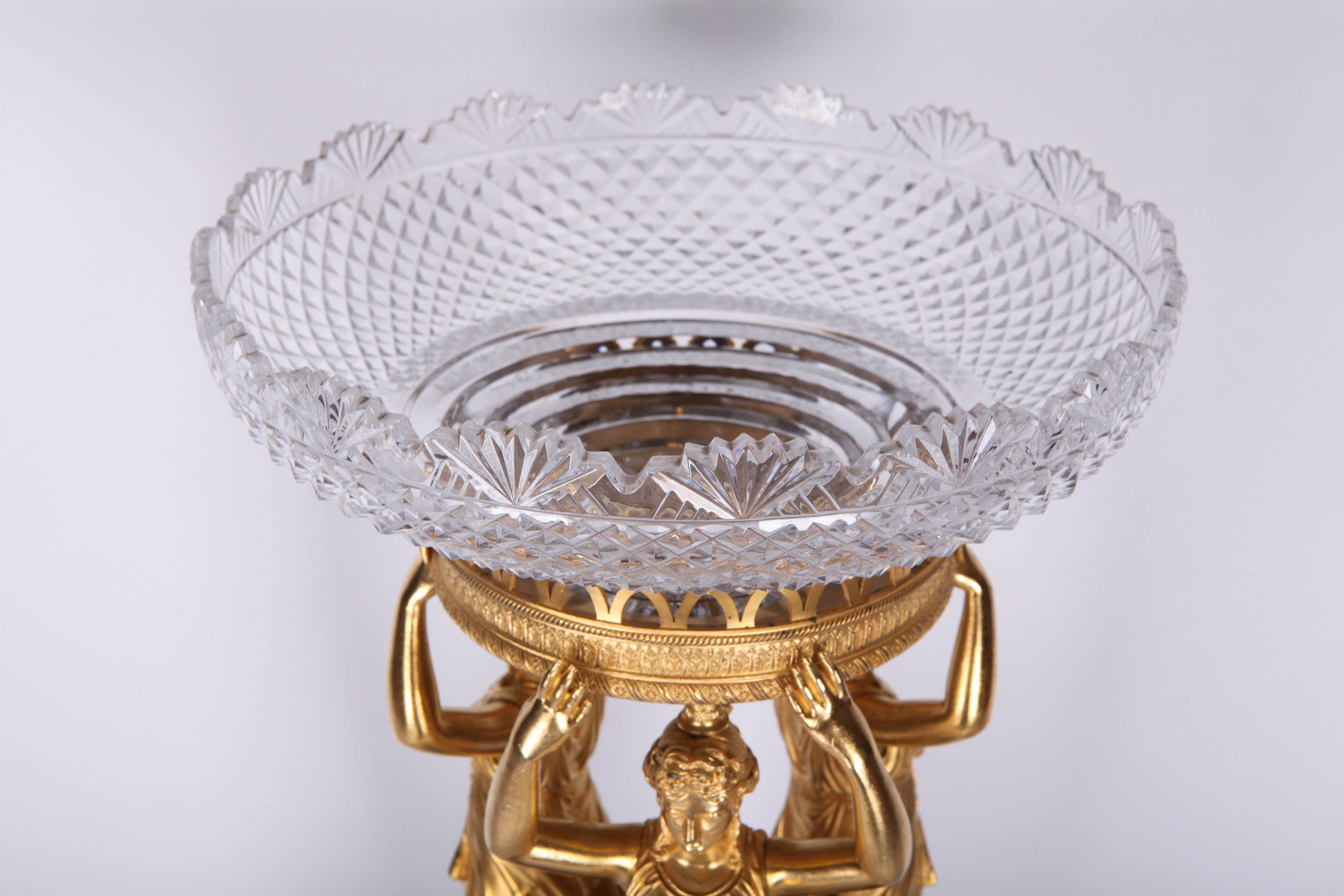 19th Century French Neoclassical gilt bronze Centrepiece with crystal tazza For Sale 3