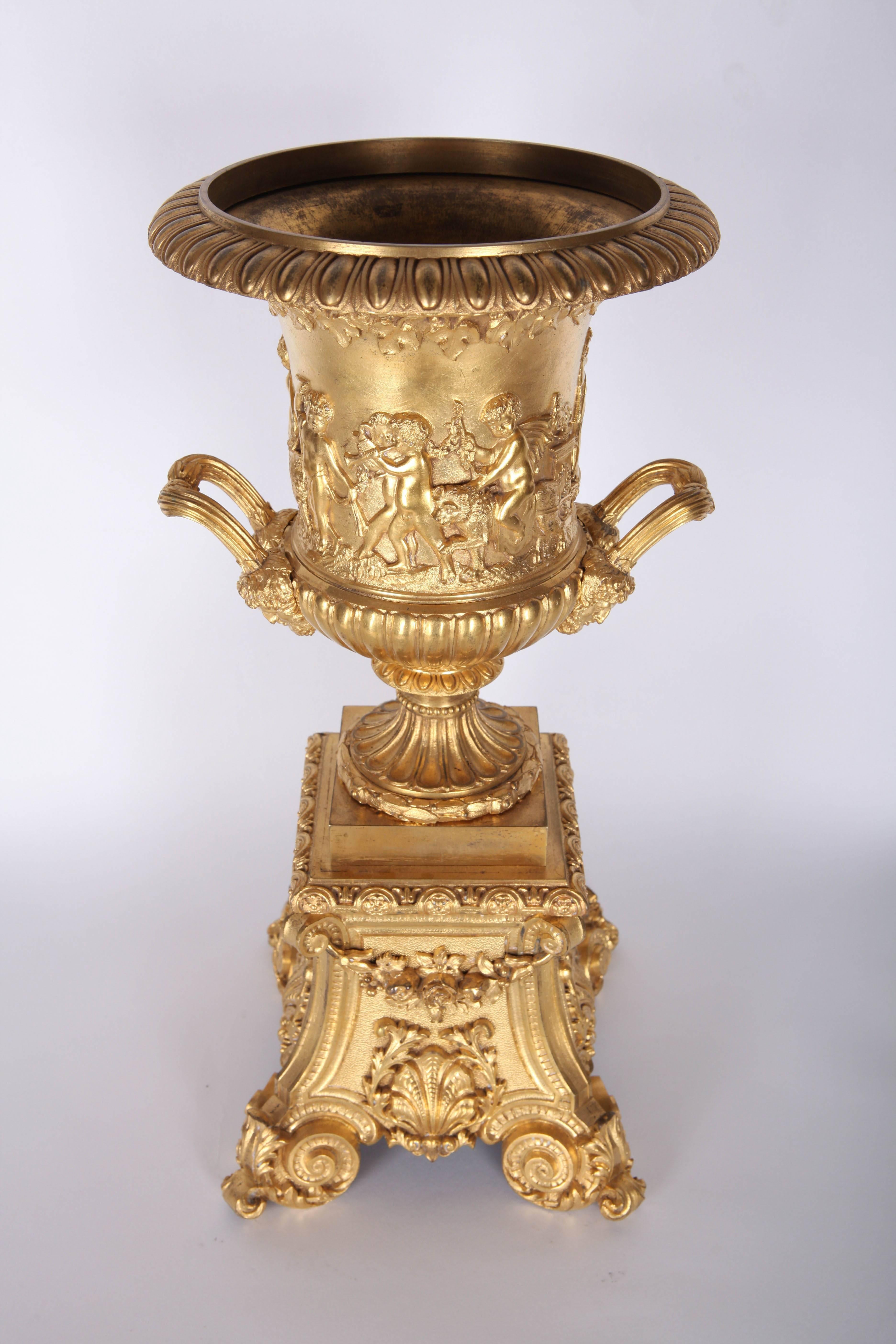 Louis XV 19th French Century Gilt Bronze Centerpiece Vase After the Antique For Sale
