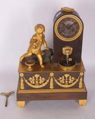 19th Century French Empire Gilt and Patinated Bronze Mantel Clock