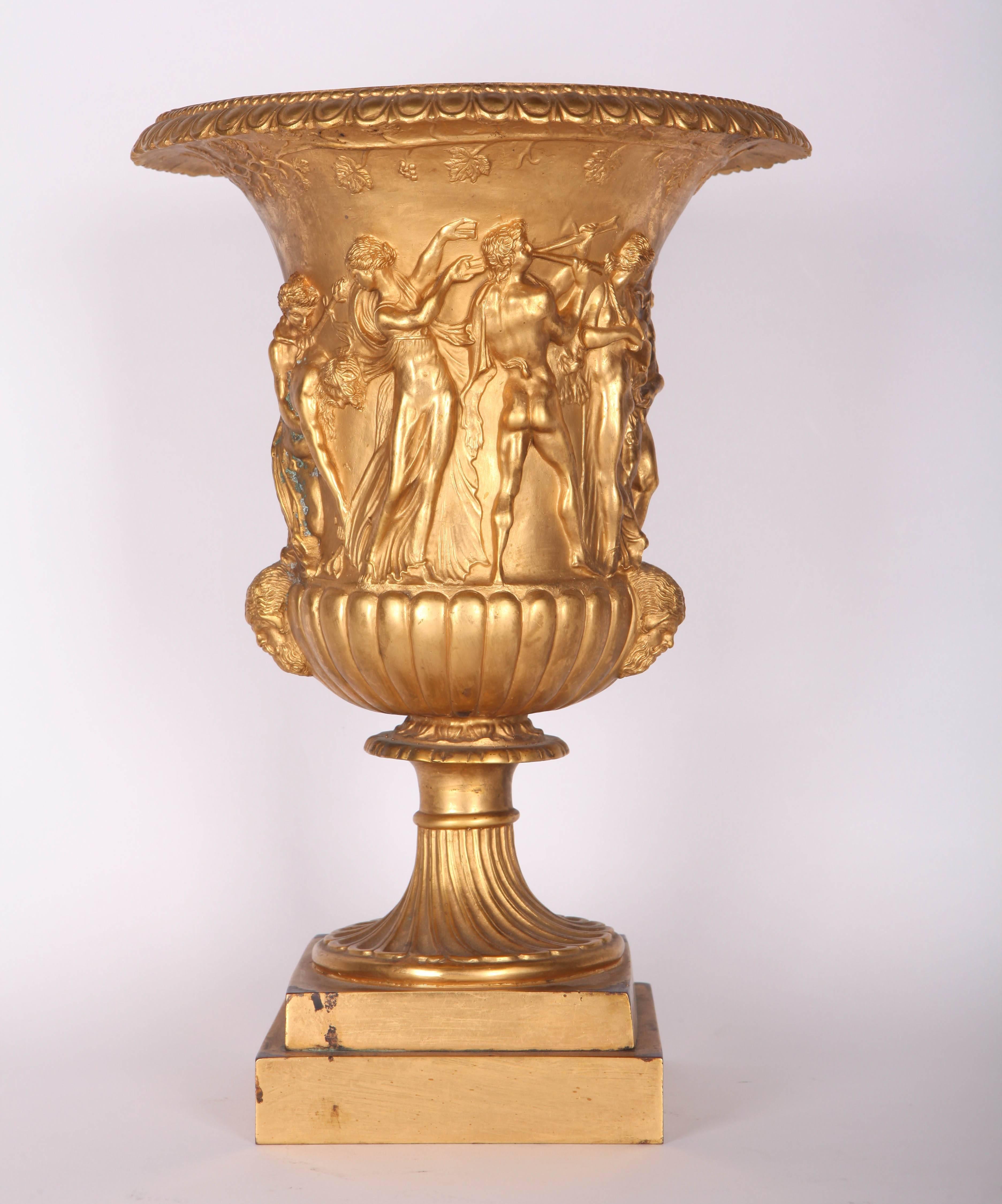 This urn is a 19th century reproduction from the Borghese Vase today at the Musée du Louvre.

The original, of monumental size, is carved in marble and was made in the 1st century BC. Bought in 1566 by the Borghese family in Rome, it was bought by