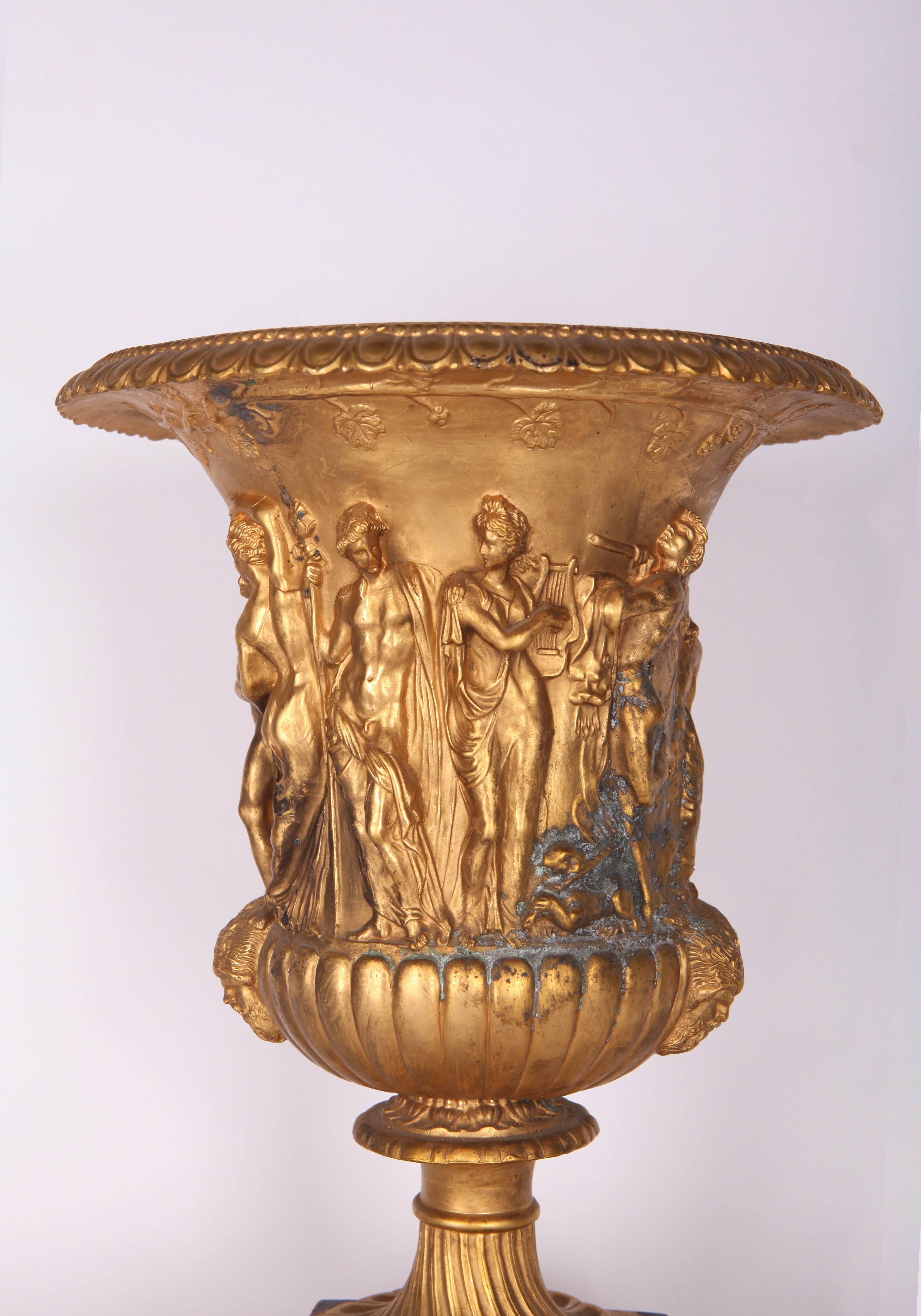 Cast 19th Century French Gilt Bronze Urn After the Antique For Sale