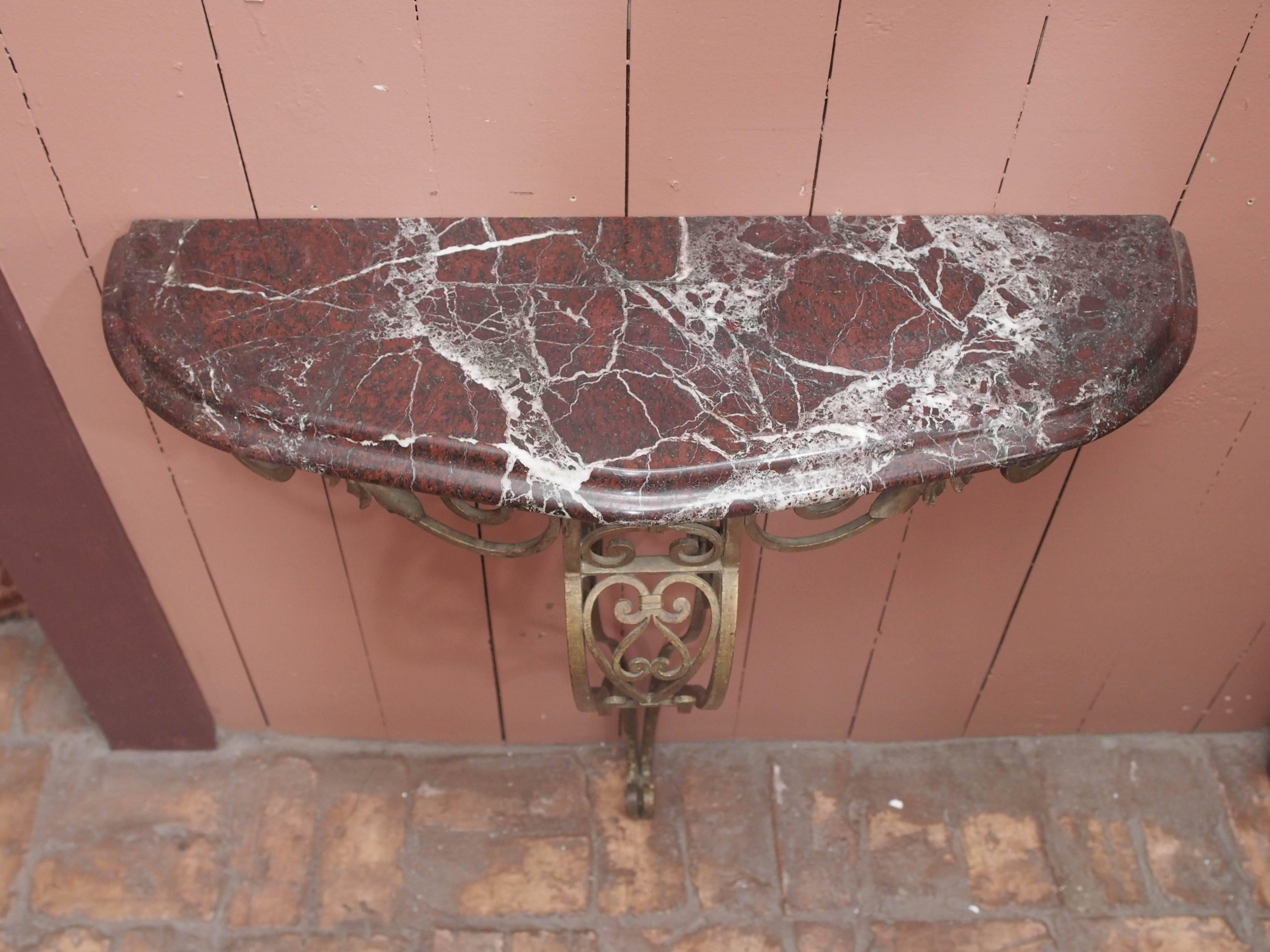 French Art Deco Iron Console with Marble Top In Good Condition In New Orleans, LA