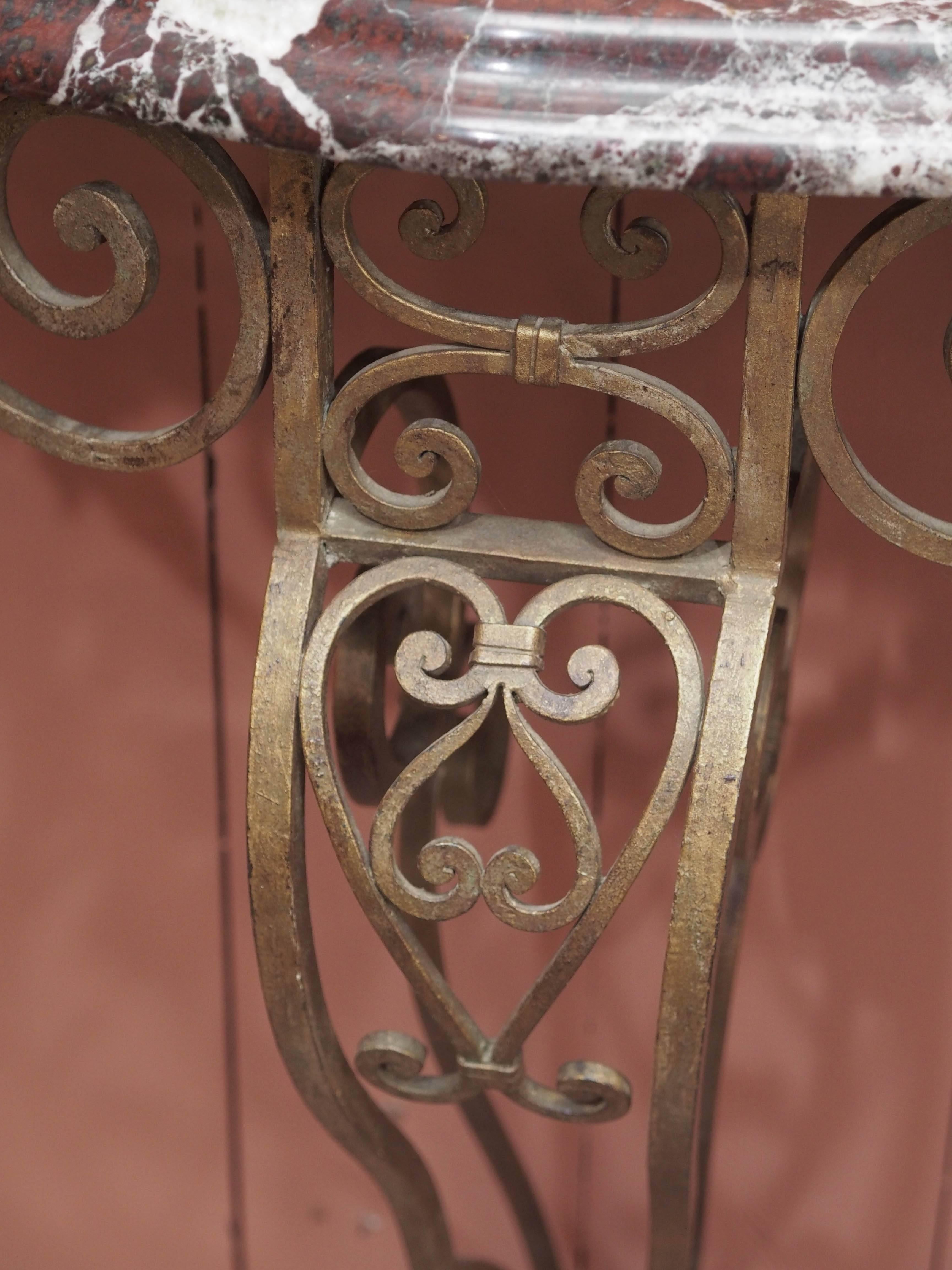 20th Century French Art Deco Iron Console with Marble Top