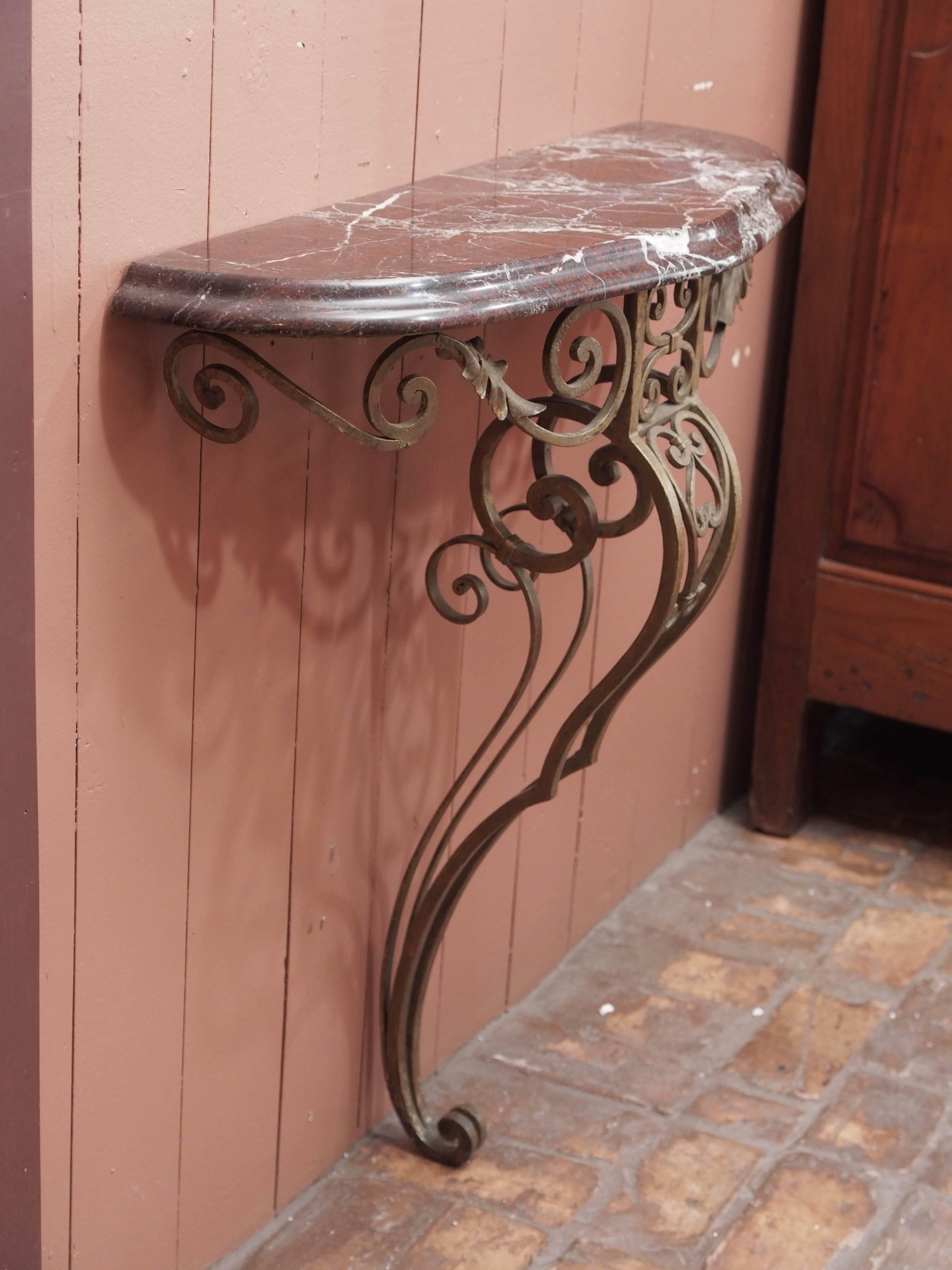 French Art Deco Iron Console with Marble Top 2